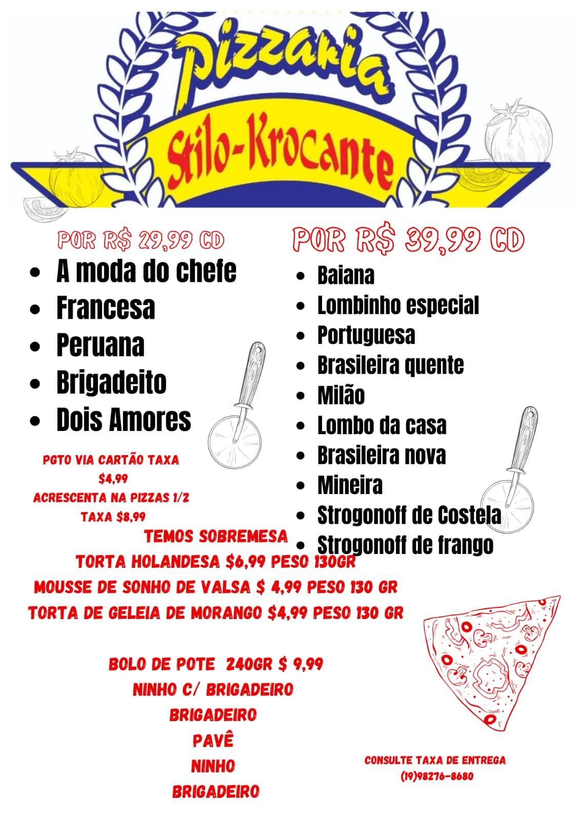 Pizzaria StiloKrocante cardápio