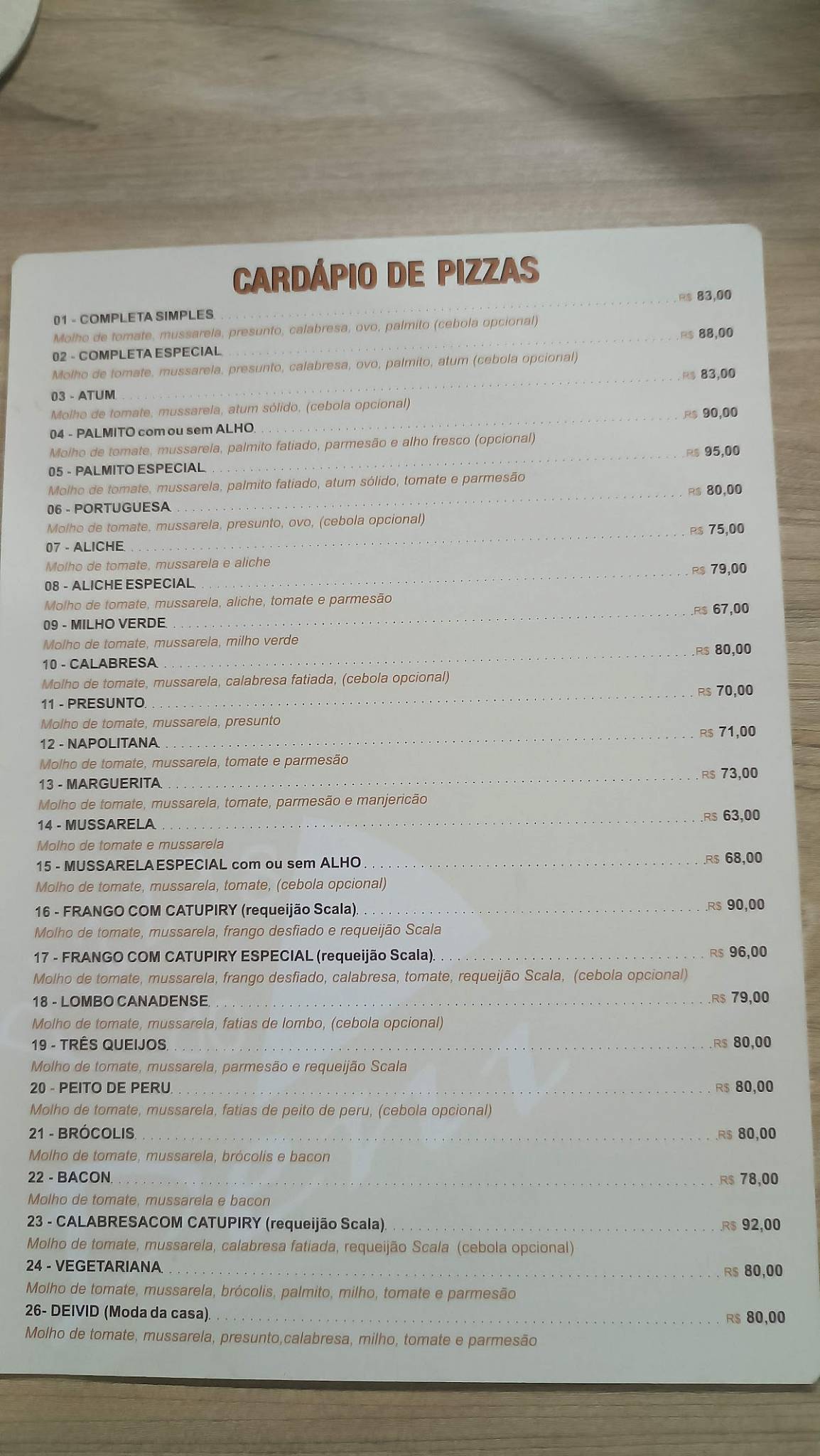 Pizzas do Deni cardápio