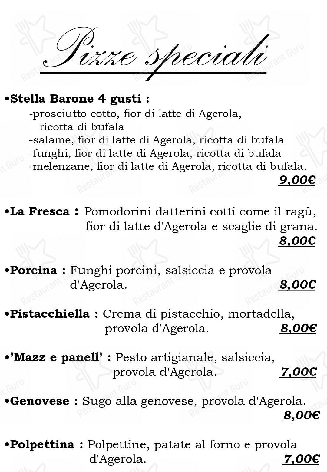 Menu di Pizzeria Osteria Barone - pasti e bevande