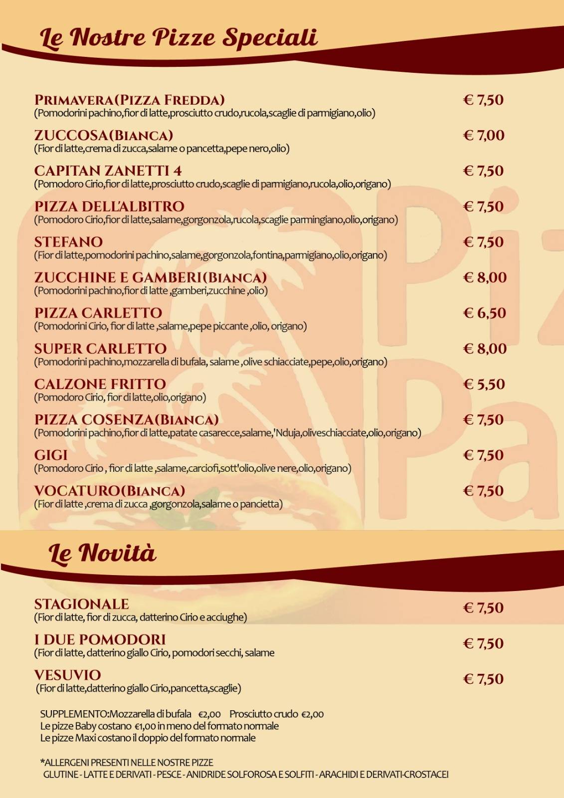 Menu di Pizzeria Paradiso 