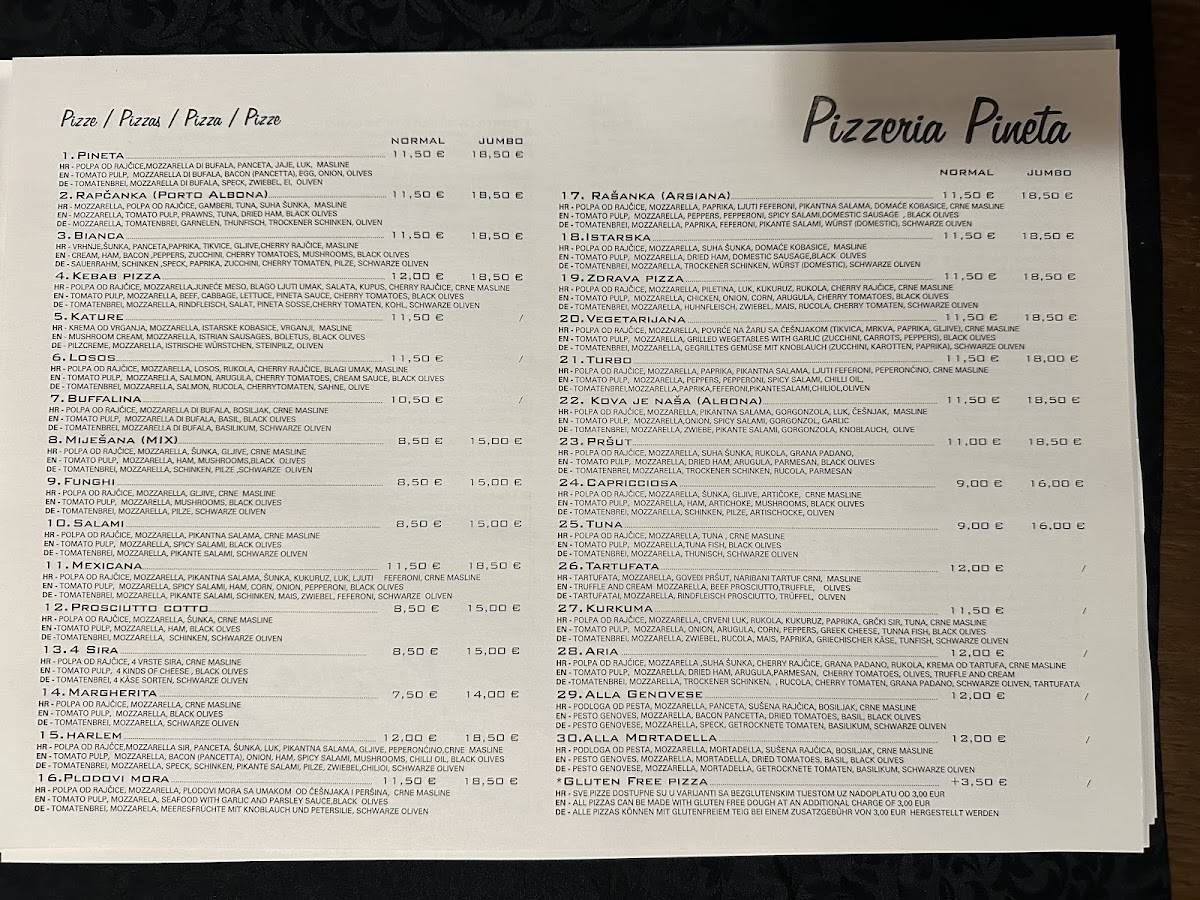 Menu di Pizzeria Pineta 