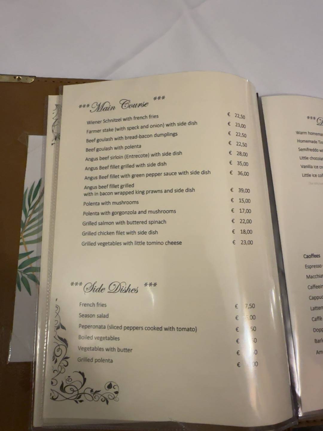 Menu di SASKIA Ristorante Pizzeria Residence 