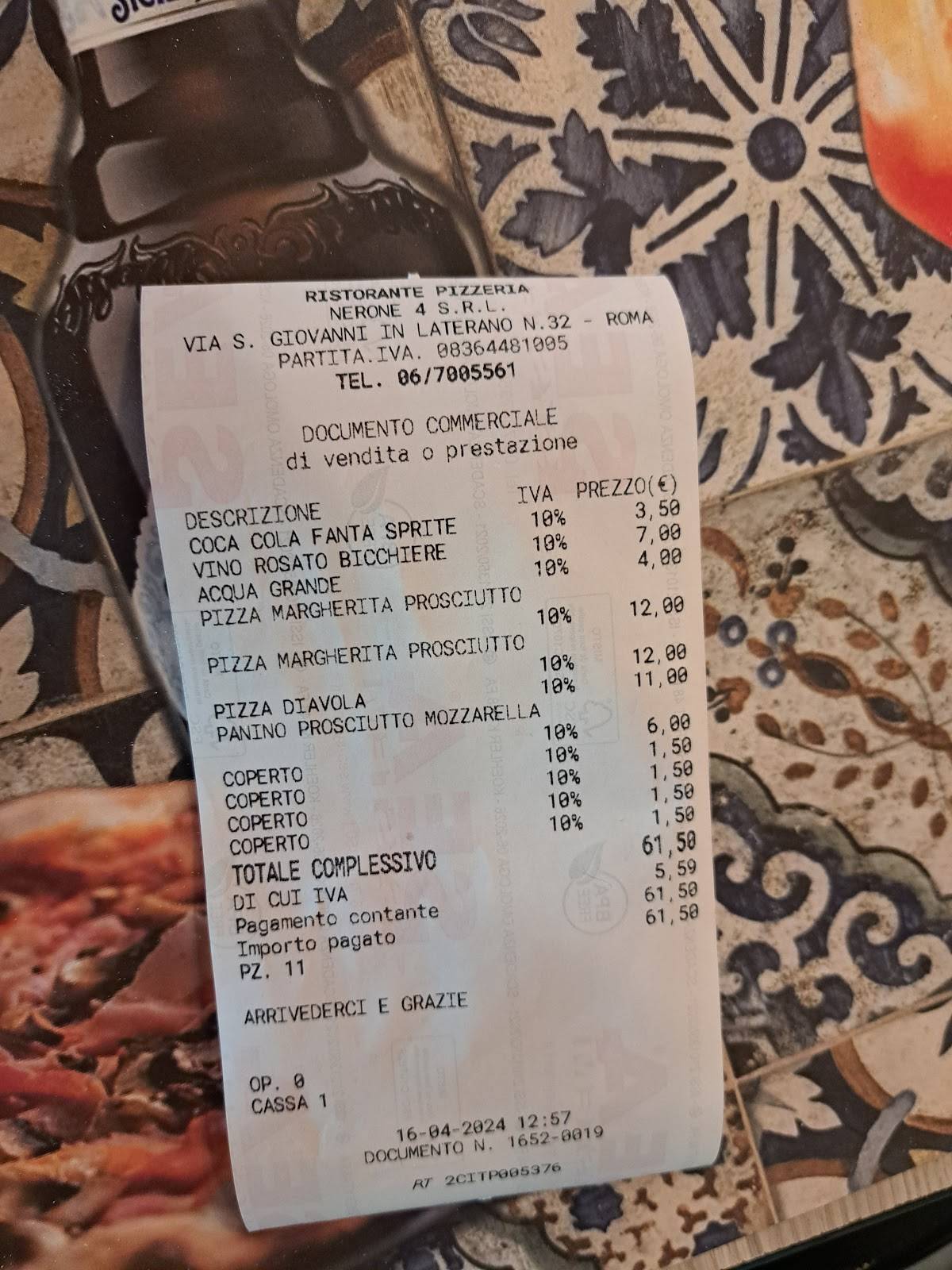 Menu di Pizzeria da benedetto 