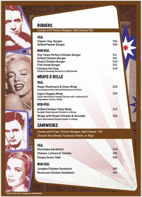 Pop Tate's Seven Bungalows Andheri menu