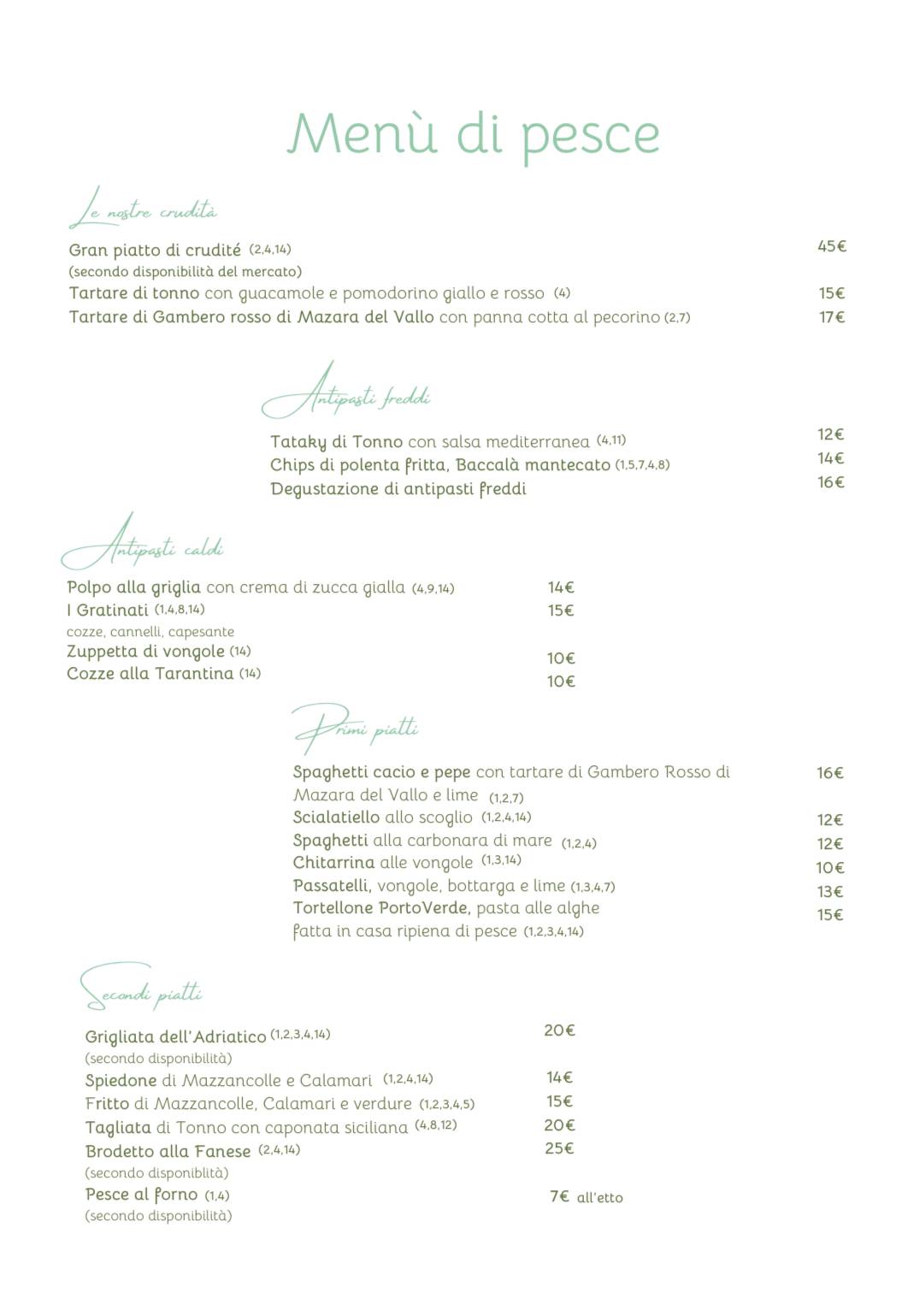 Menu di Ristorante PortoVerde 