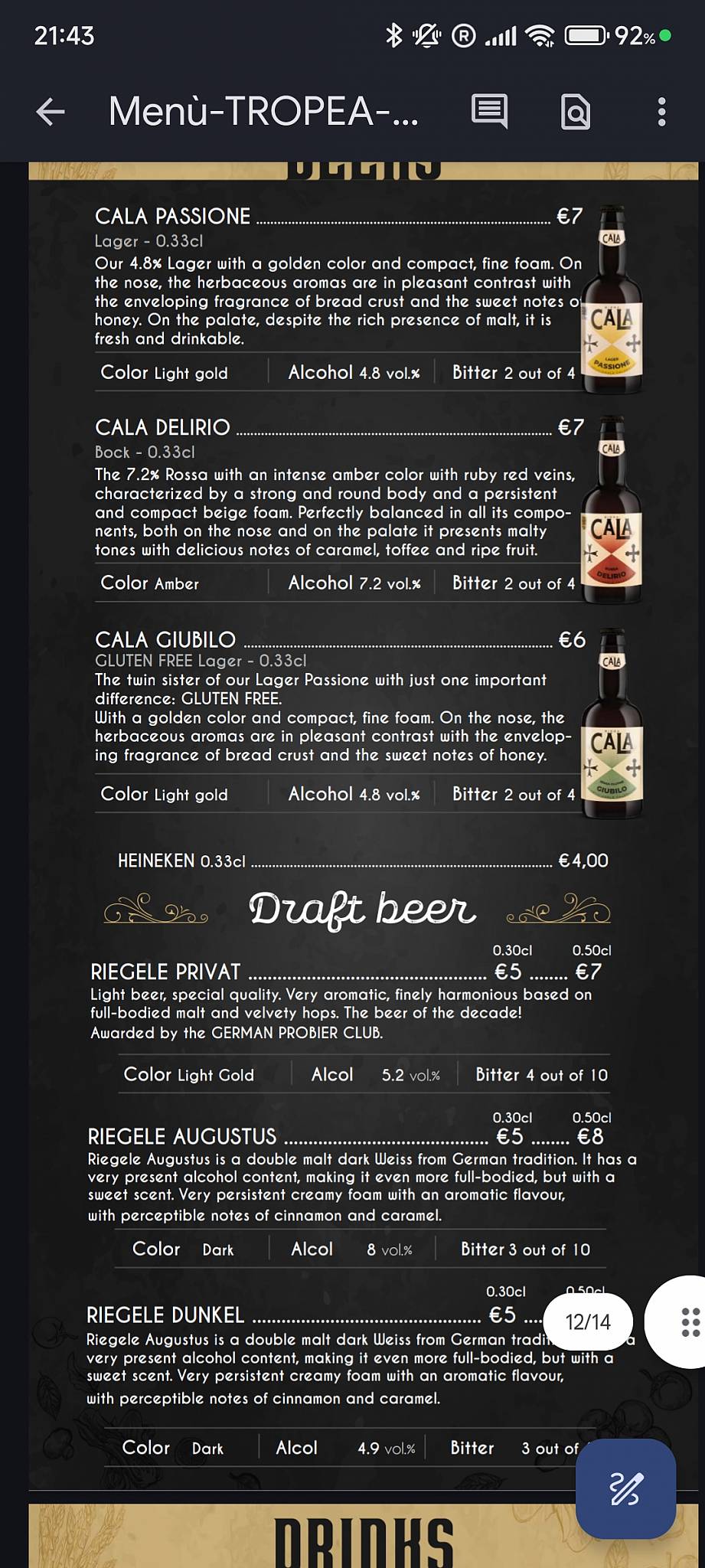 Menu di Premiata Forneria Tropea 