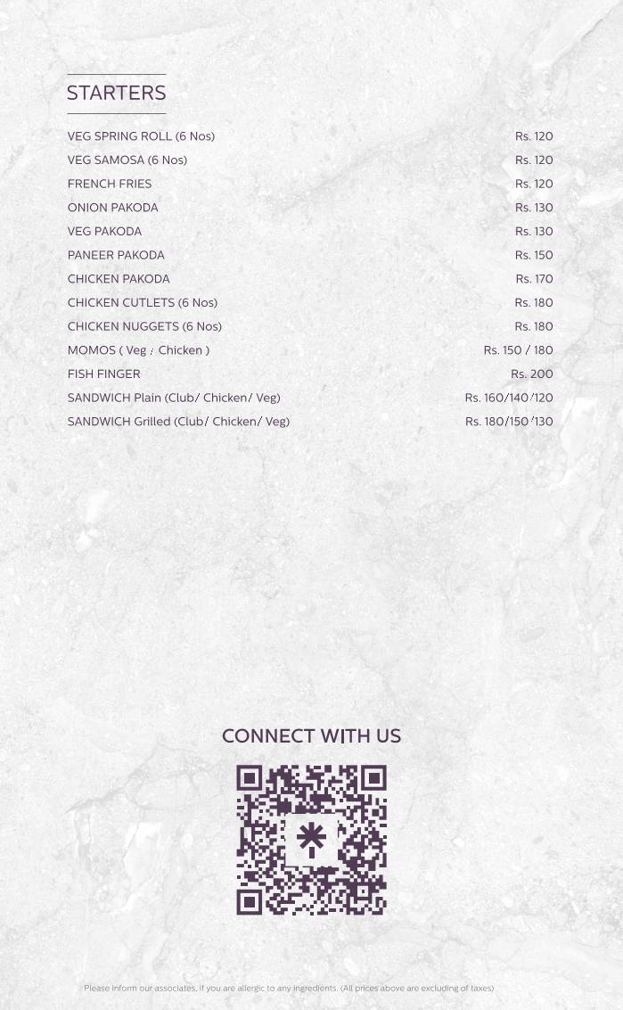Rainfall Restaurant menu