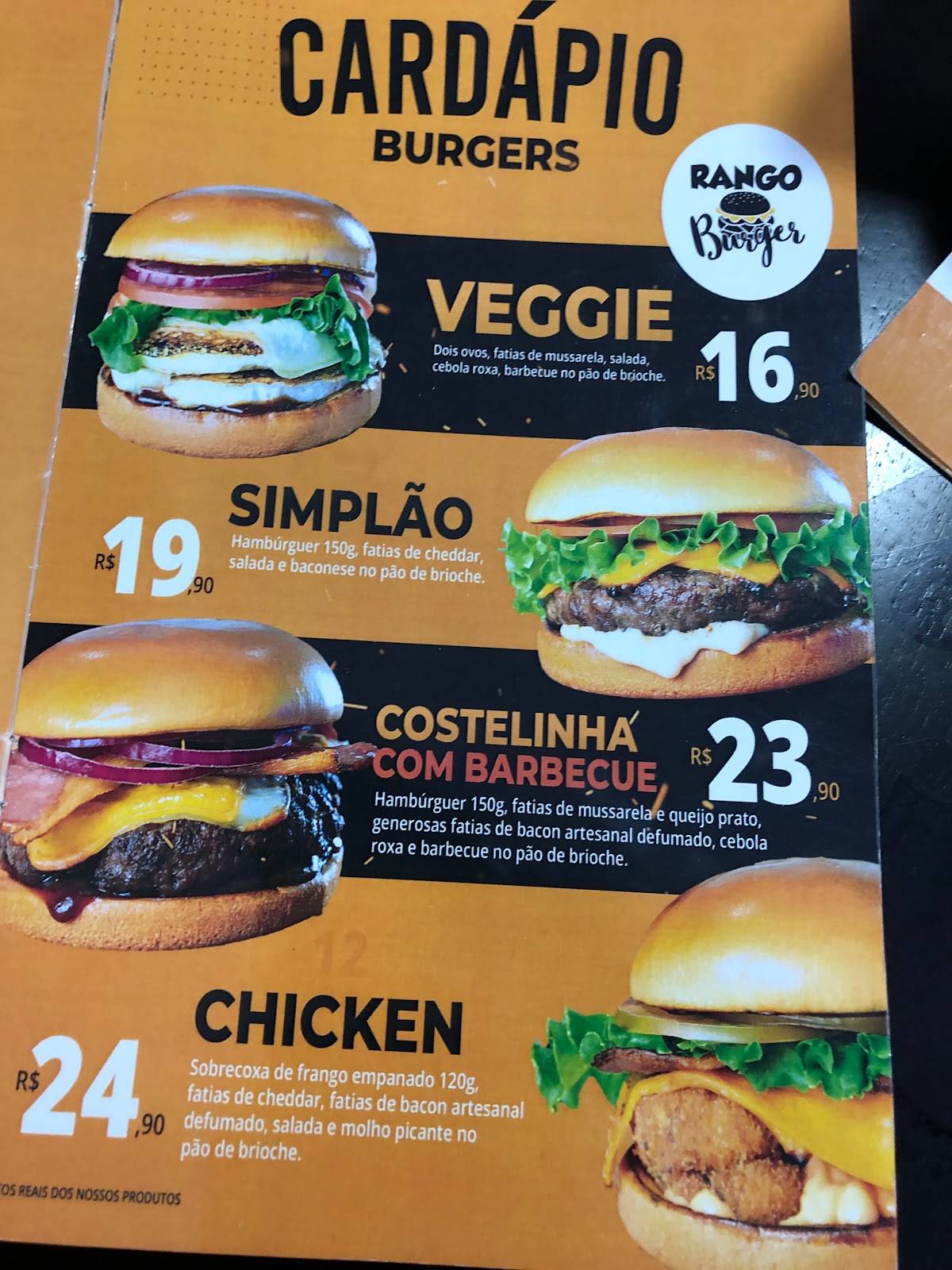 Rango Burger cardápio