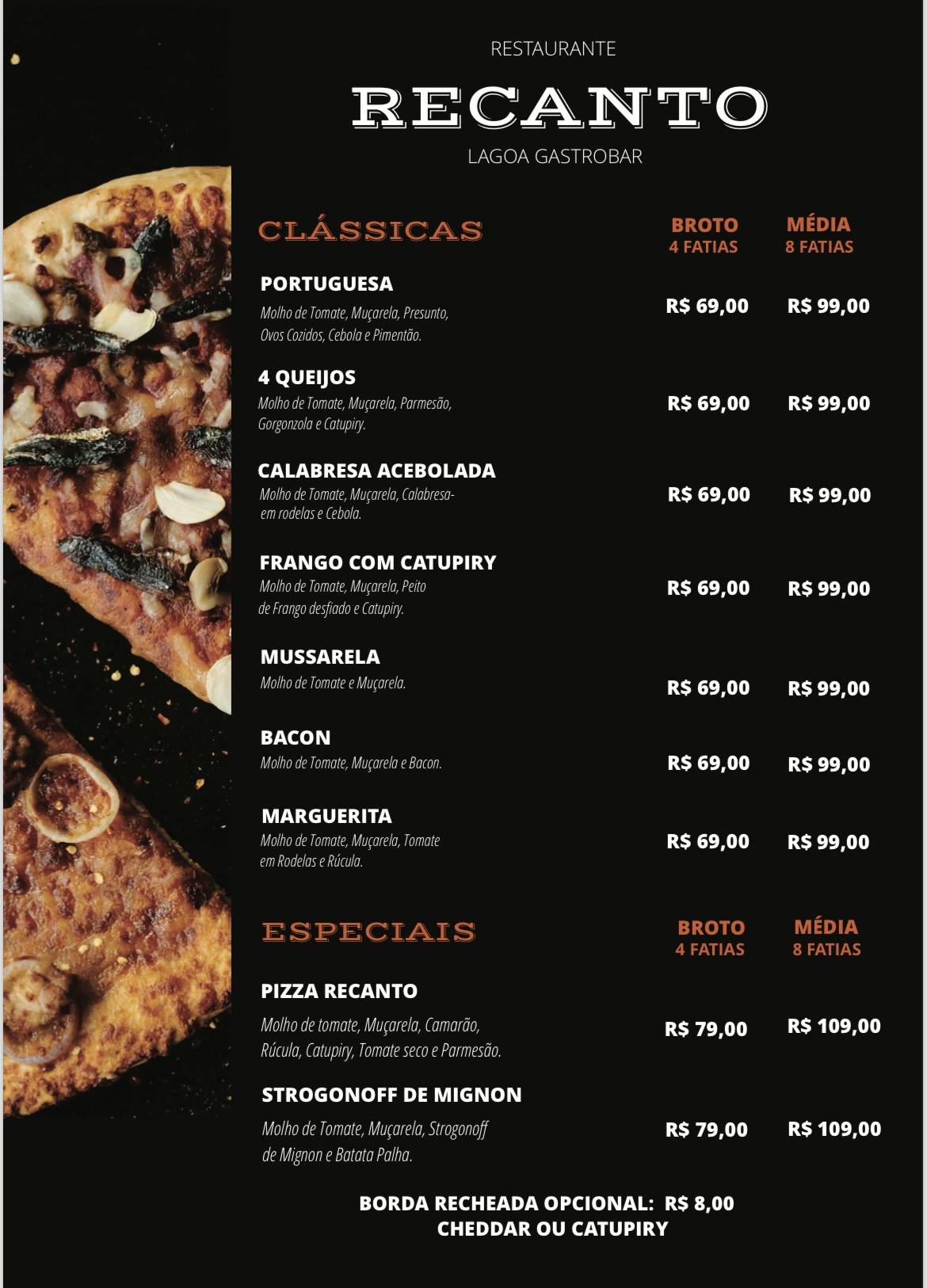 Recanto da Lagoa Gastro Bar cardápio