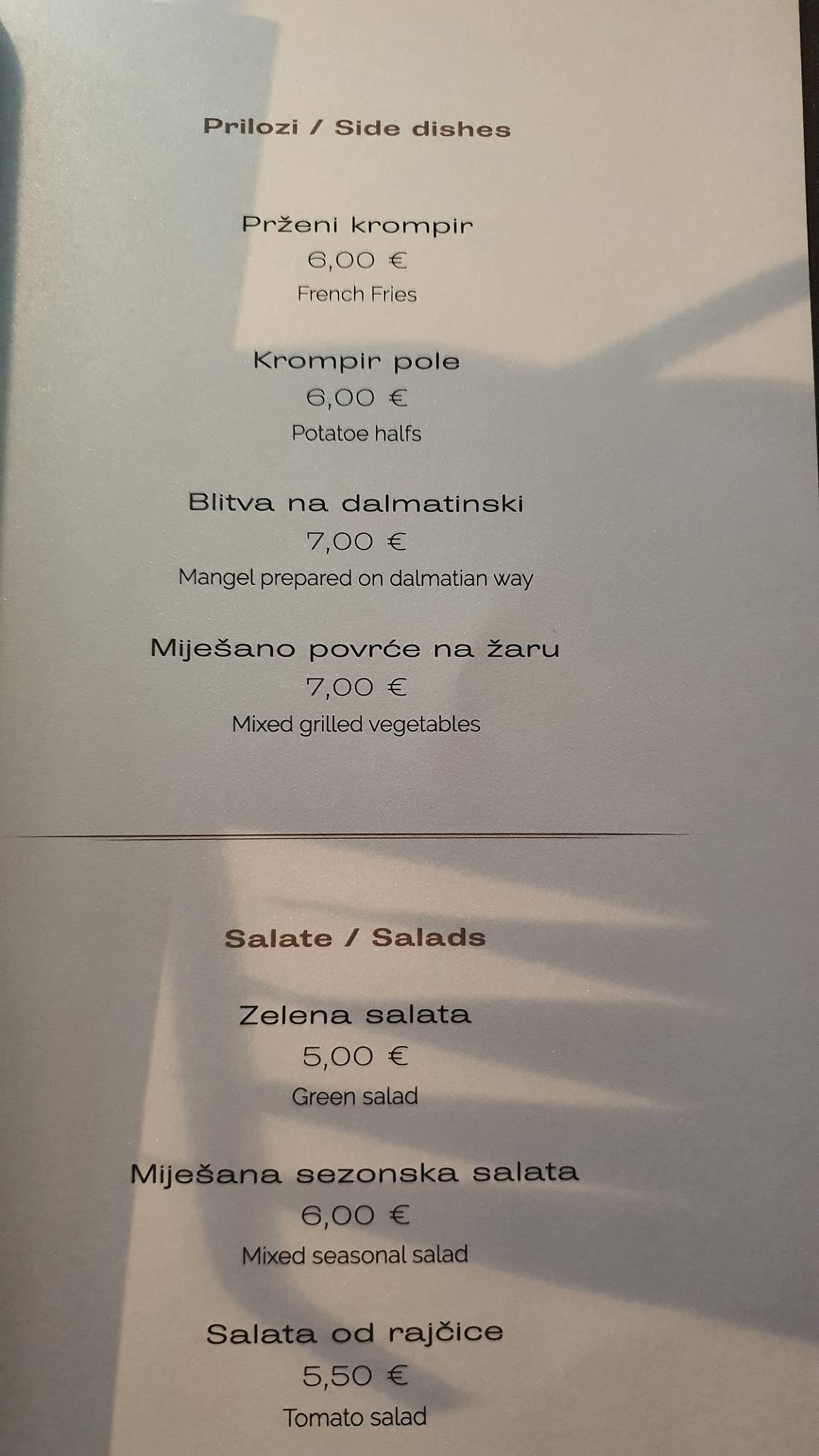 Menu di Restaurant Jure 