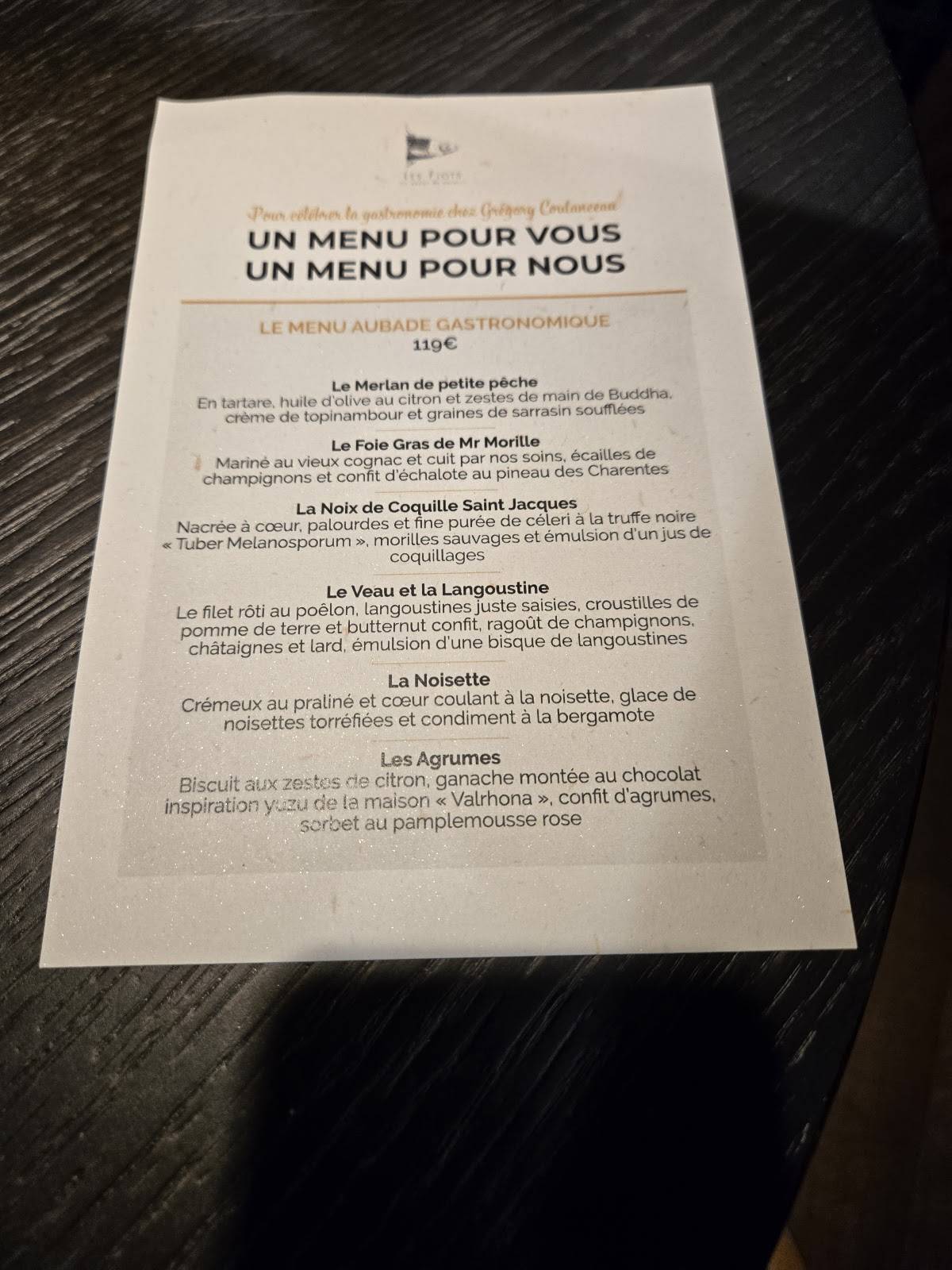 Menu de Restaurant Les Flots