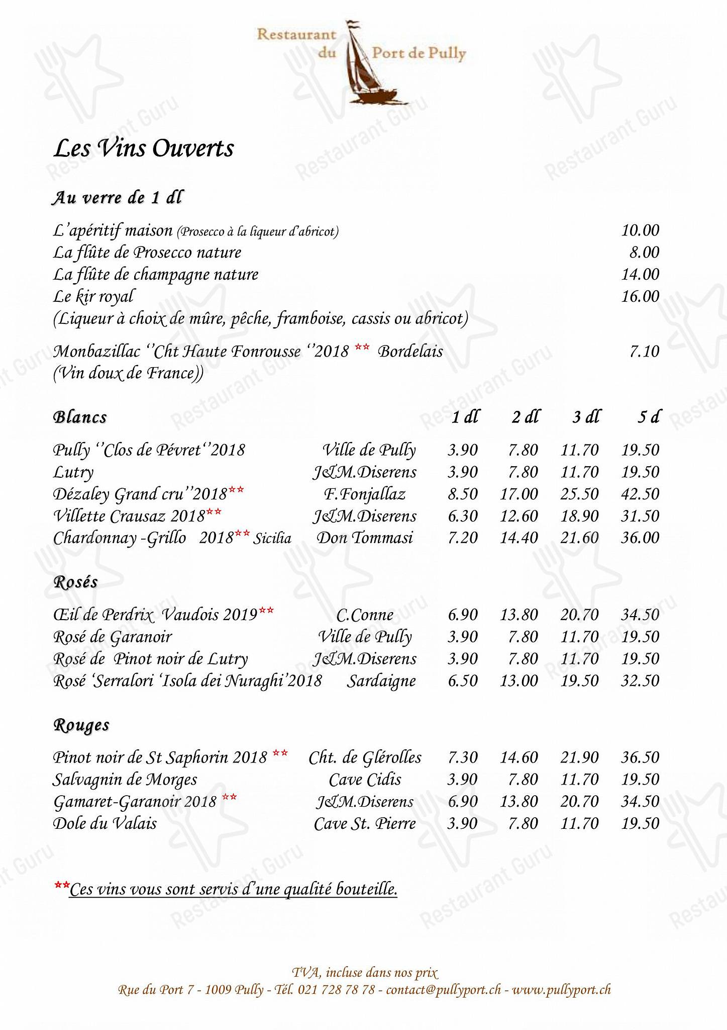 Restaurant du Port de Pully in Pully - Sunday Lunch Sample Menu