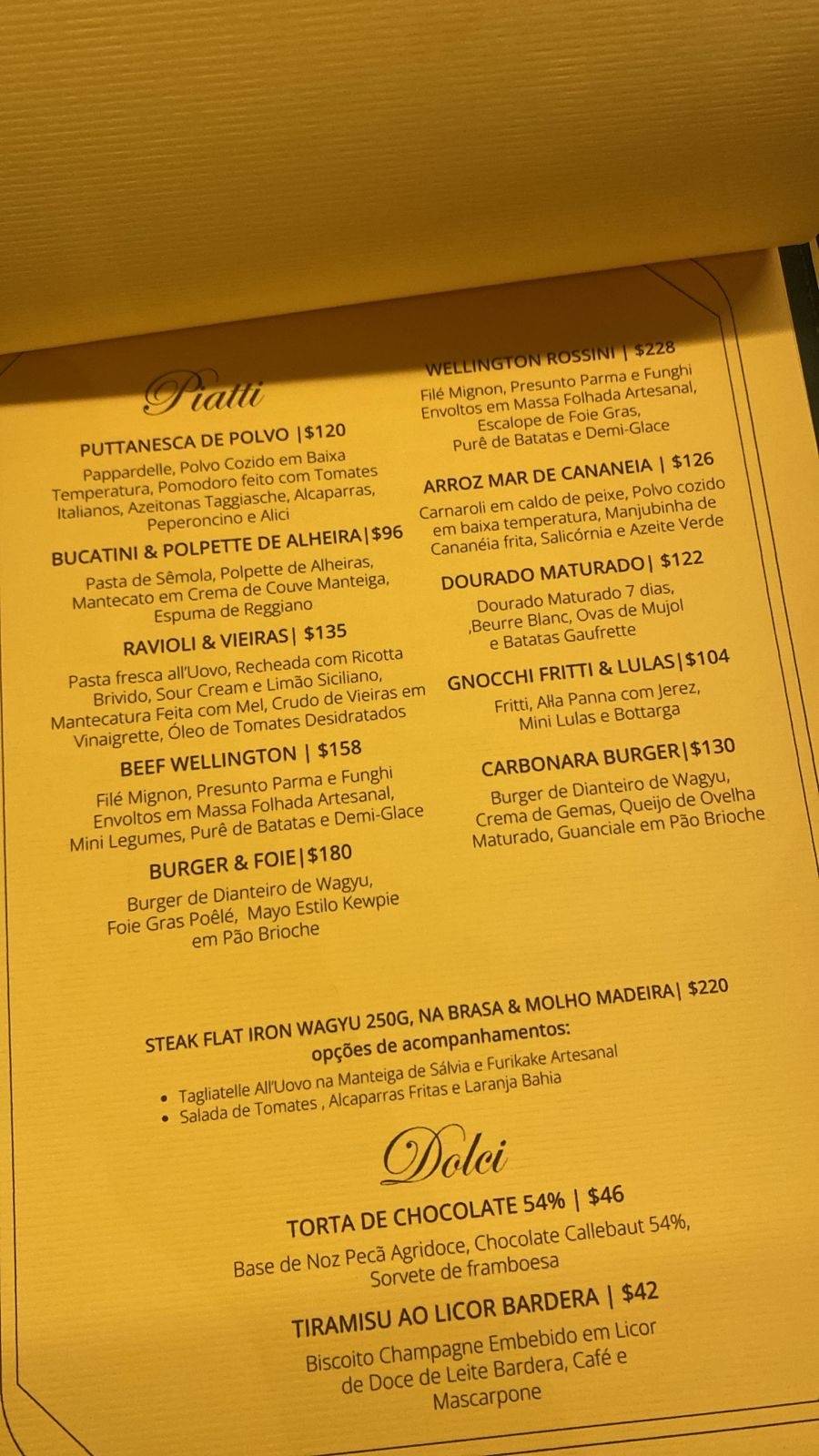 Restaurante Borgo Mooca cardápio