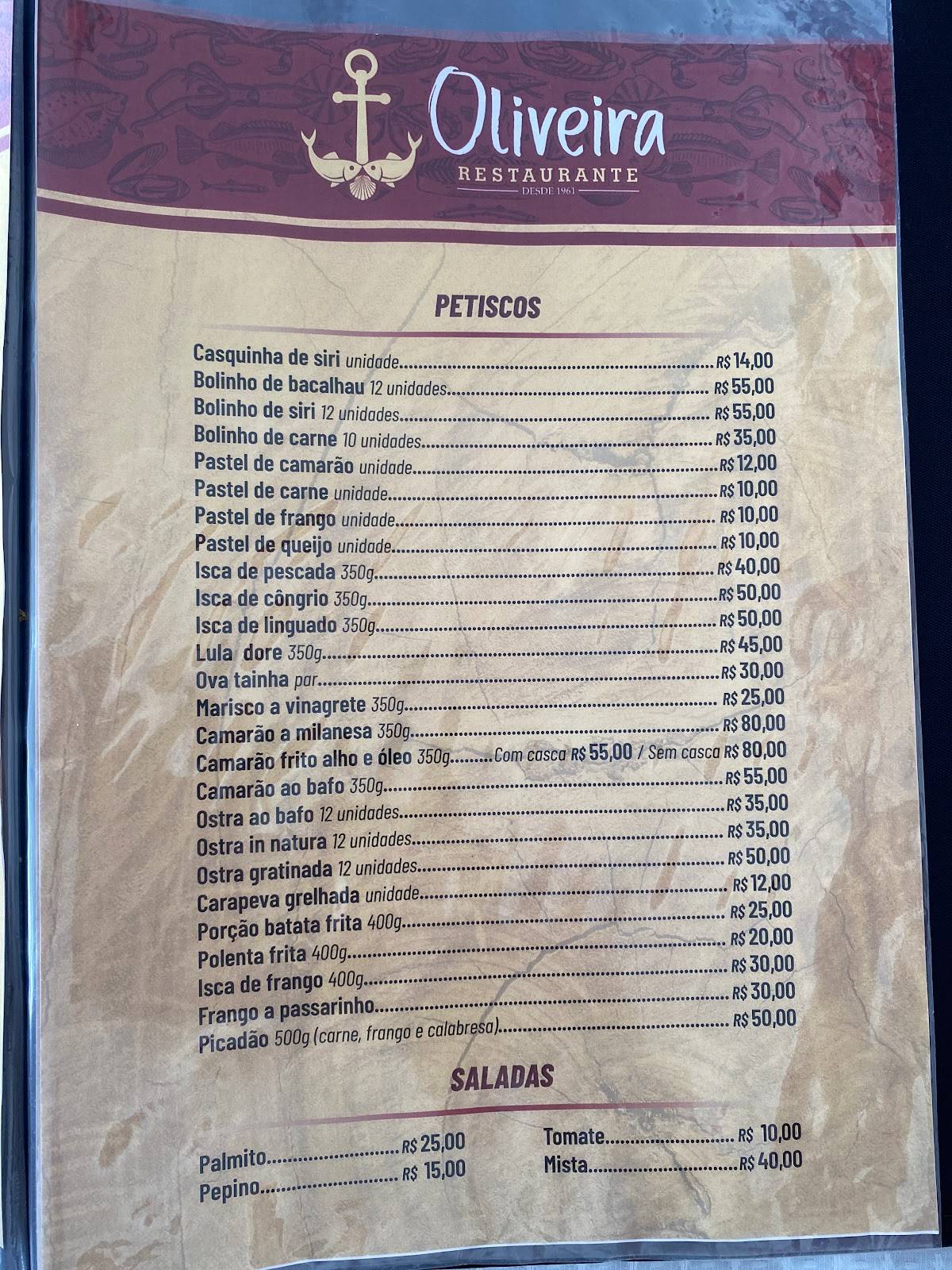 Restaurante Oliveira cardápio