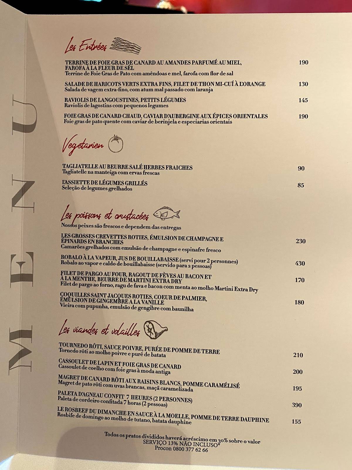Menu em Restaurante Les Présidents Erick Jacquin, São Paulo