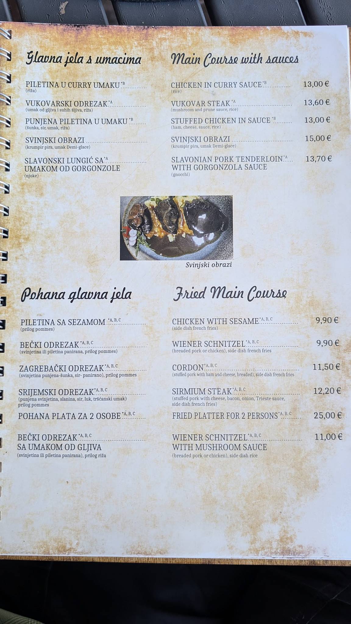 Menu di Restoran Stari Toranj 