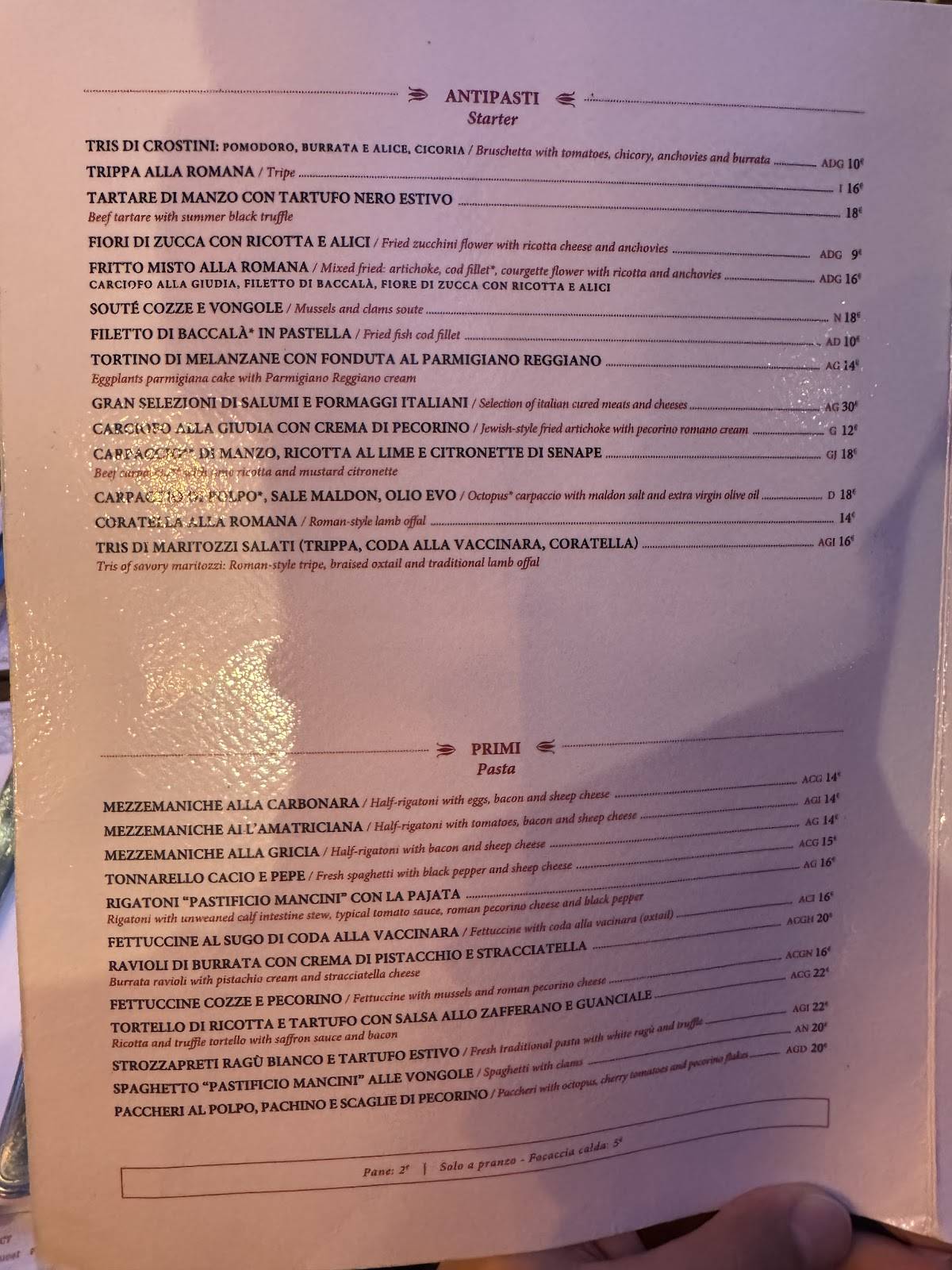 Menu di Ristorante Pancrazio dal 1922 