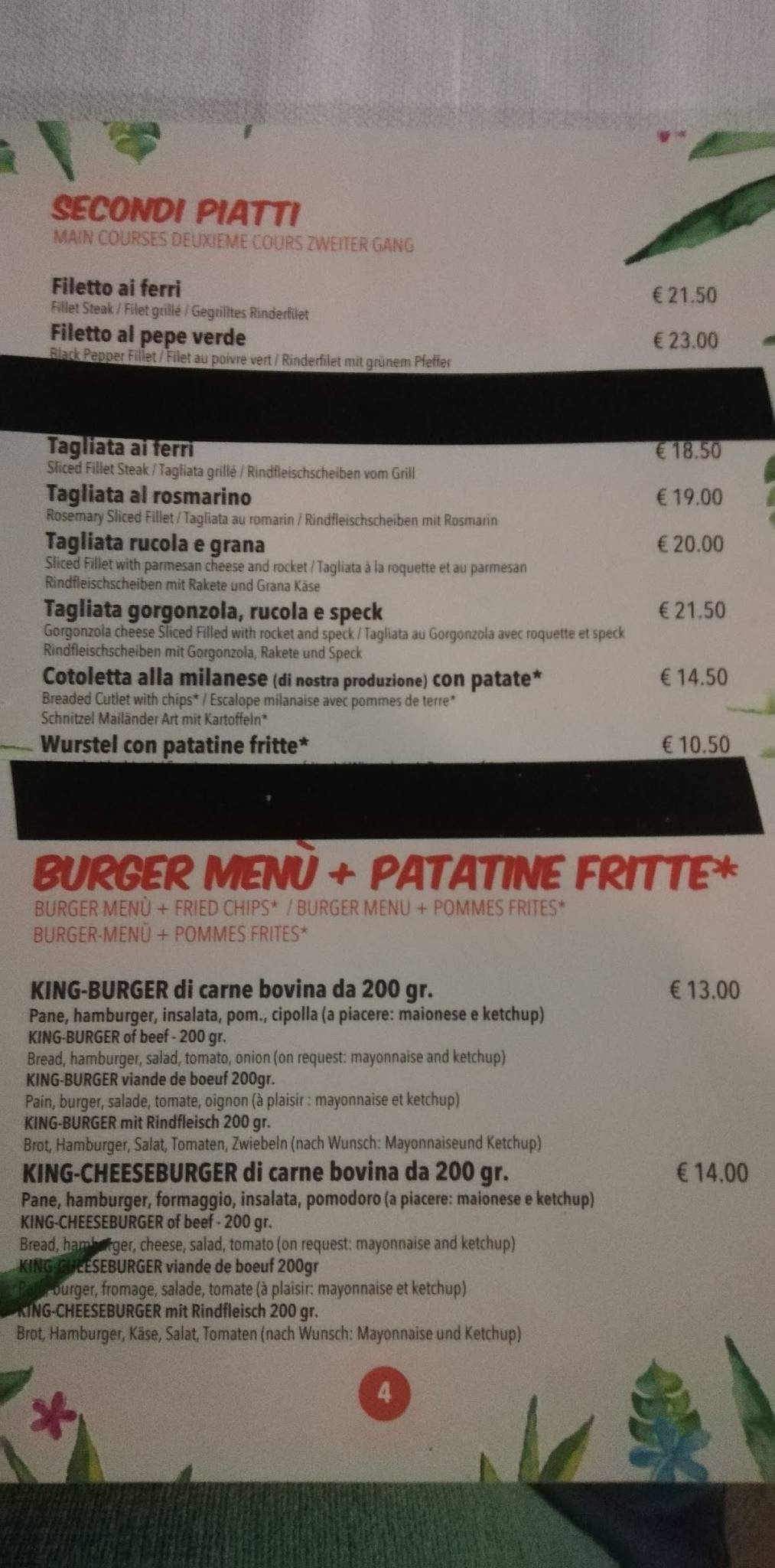 Menu de Ristorante Pizzeria Cichetteria Aloha