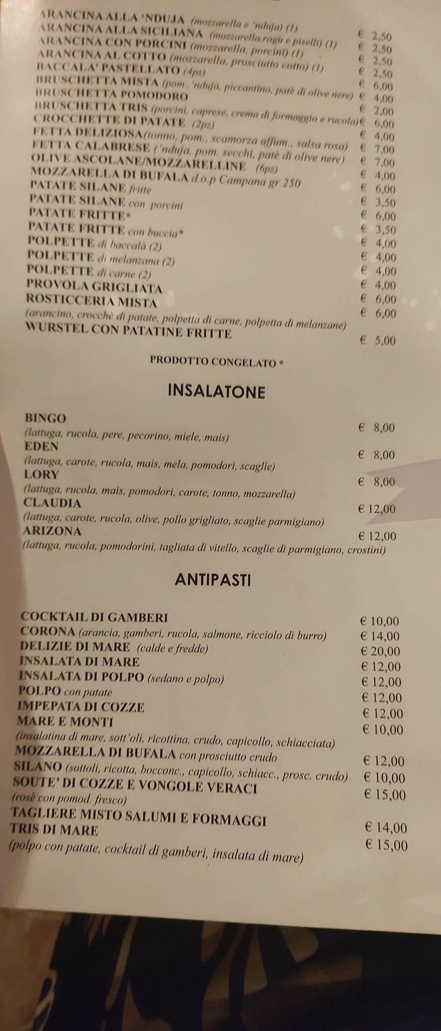 Menu di Ristorante Pizzeria Eden 