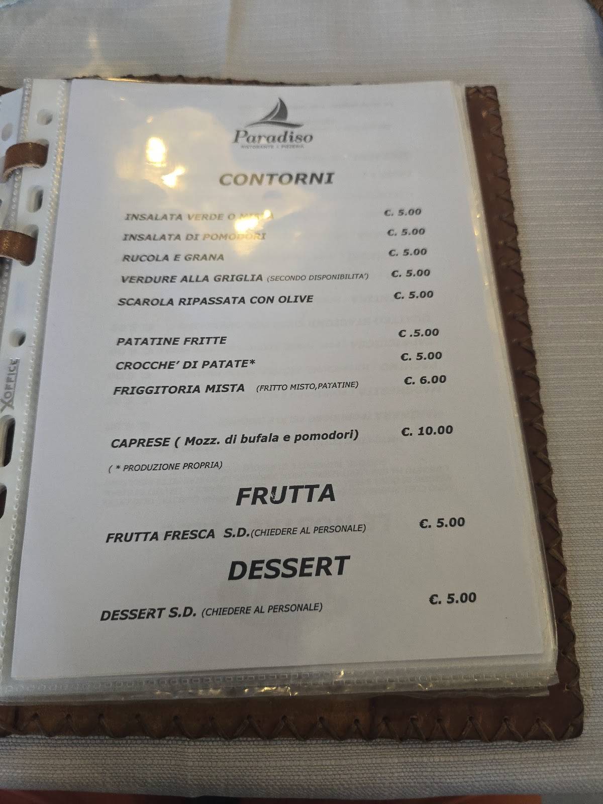 Menu di Ristorante Pizzeria Paradiso 