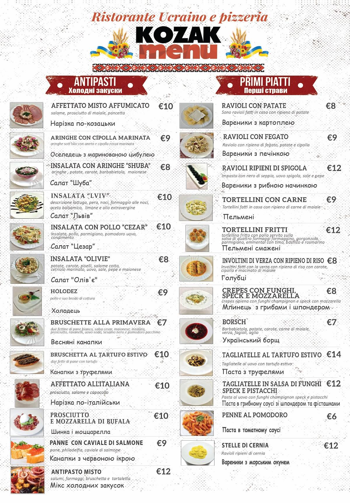Menu di Ristorante - Pizzeria Kozak 