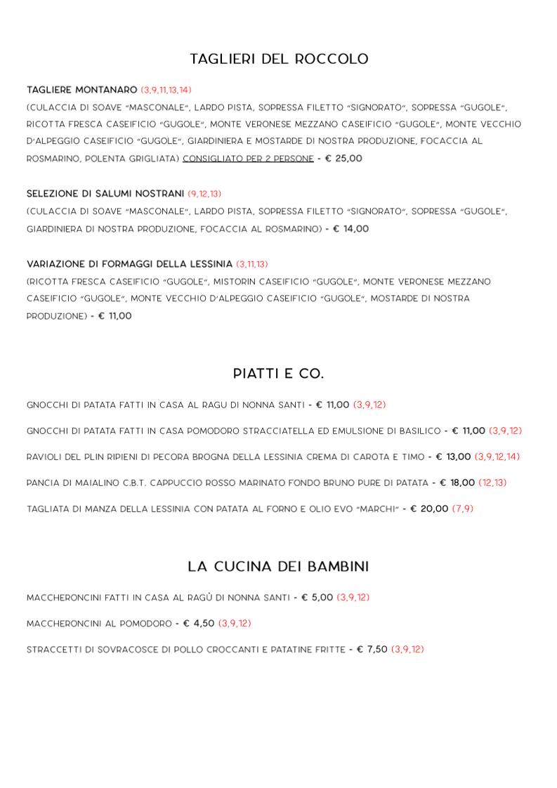Menu di Roccolo dei Marchi - Bistrot e Pizza 