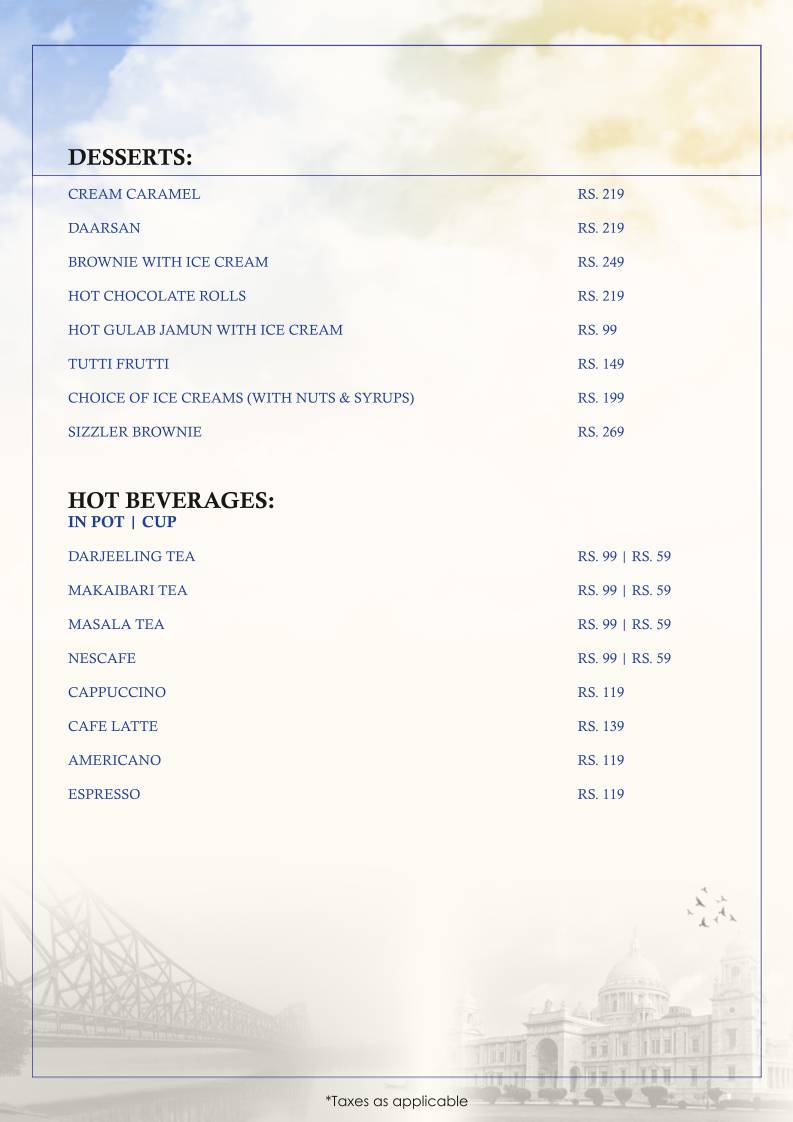 Roots of Calcutta menu