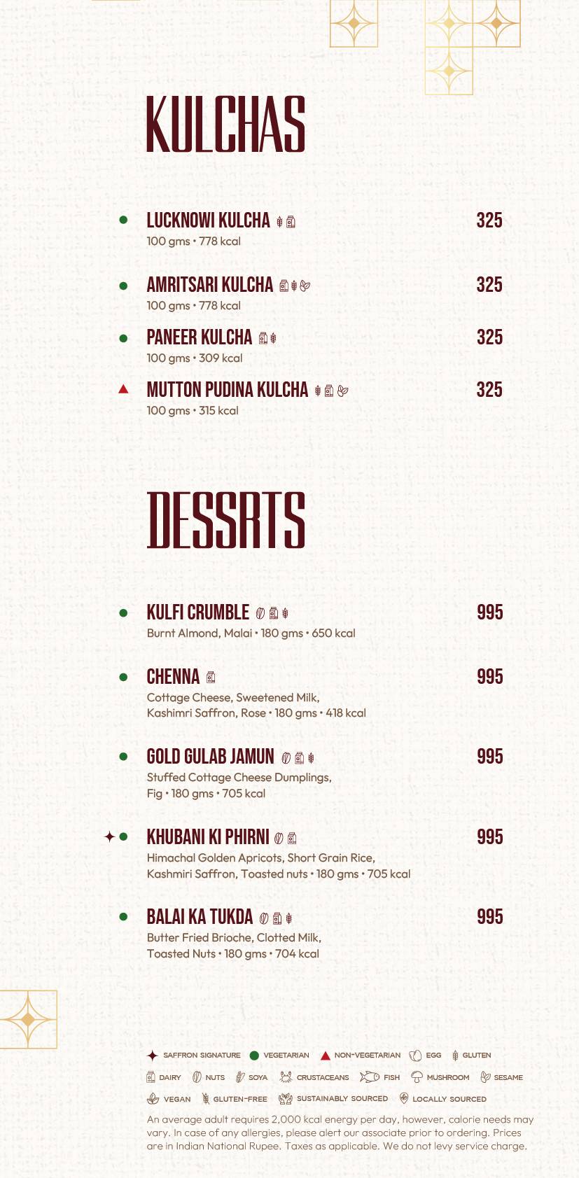 Saffron JW Marriott Mumbai Juhu menu