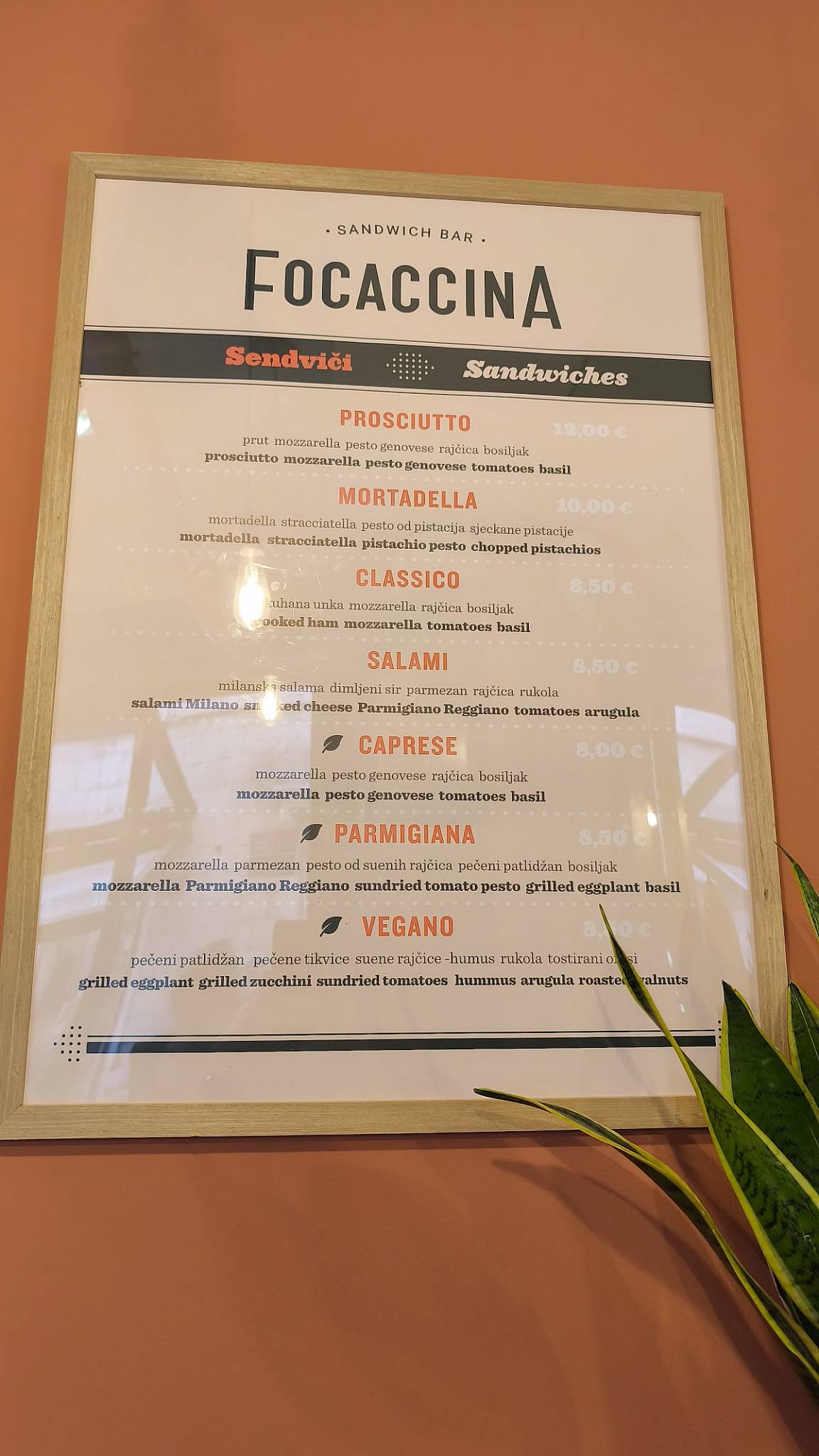 Menu di Sandwich bar Focaccina 