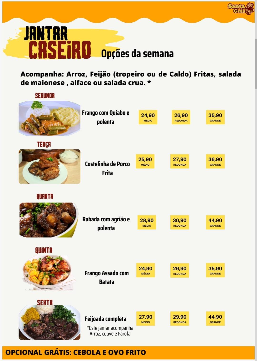 Santa Gula cardápio