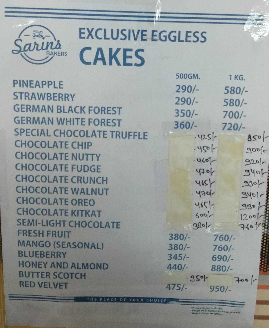 In & Out - Sarin's cafe & Bakery menu