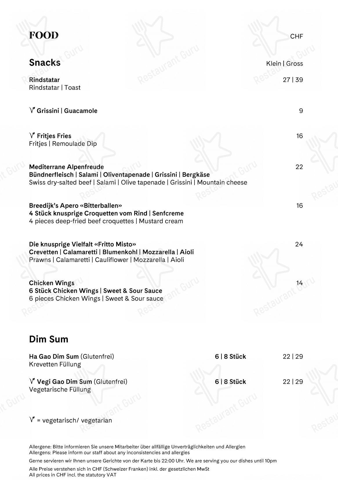 Lunch Menu pour Restaurant Scala restaurant