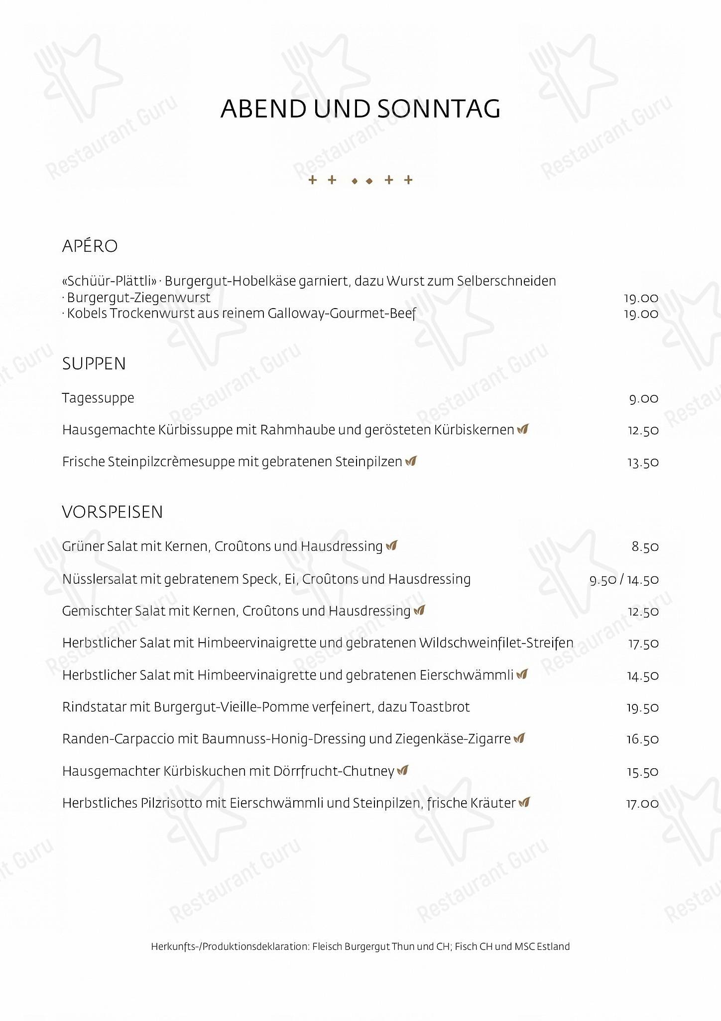 Menu di Schüür · Restaurant & Kultur - Dinner Menu