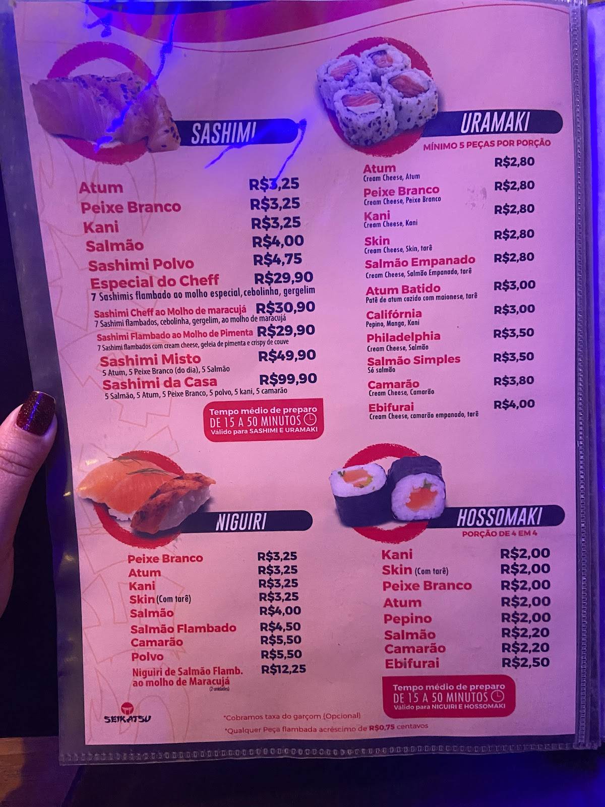 Seikatsu Sushibar e Petiscaria cardápio