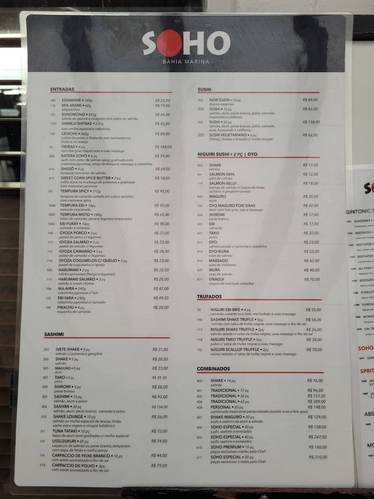 Soho Restaurante cardápio