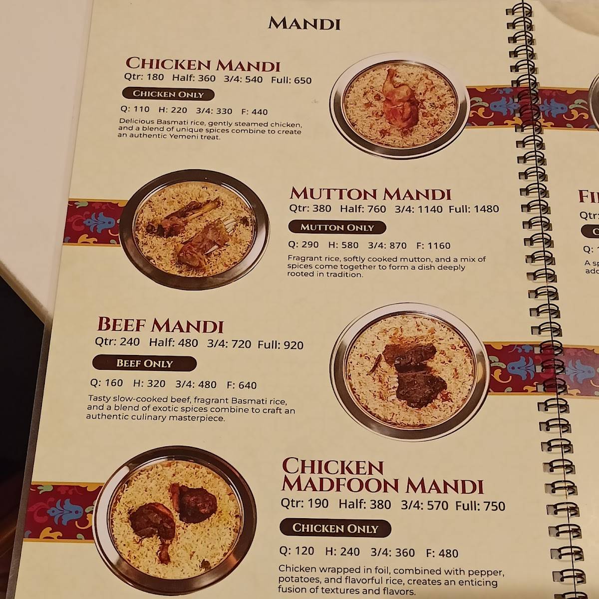 Soofi Mandi menu