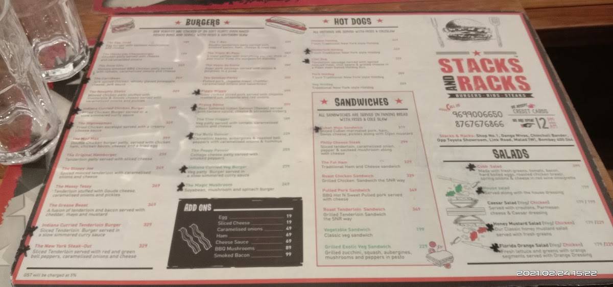 Menu at Stacks And Racks, Mumbai