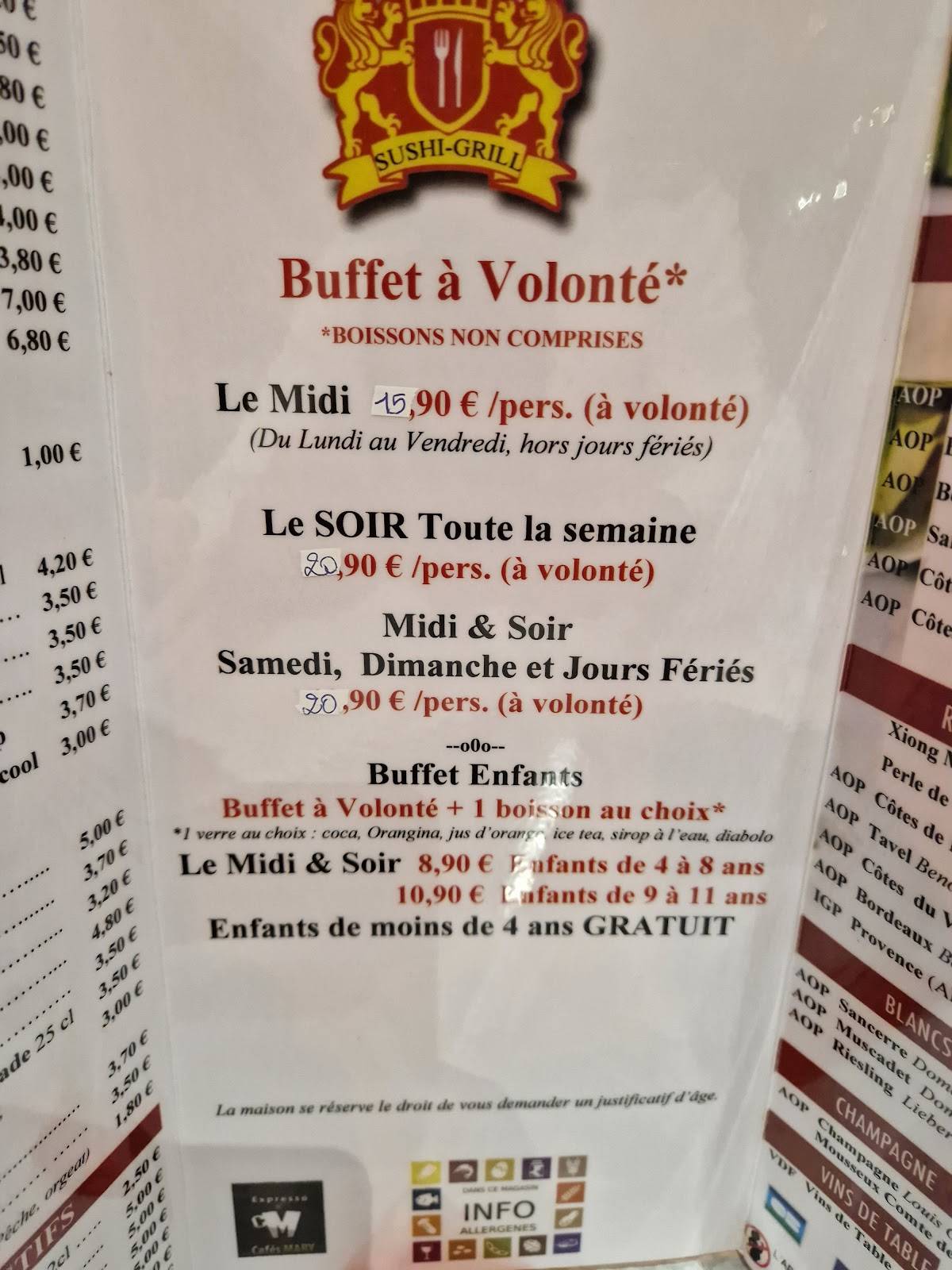 Menu au Restaurant Sushi Grill Buffet à volonté, Sisteron