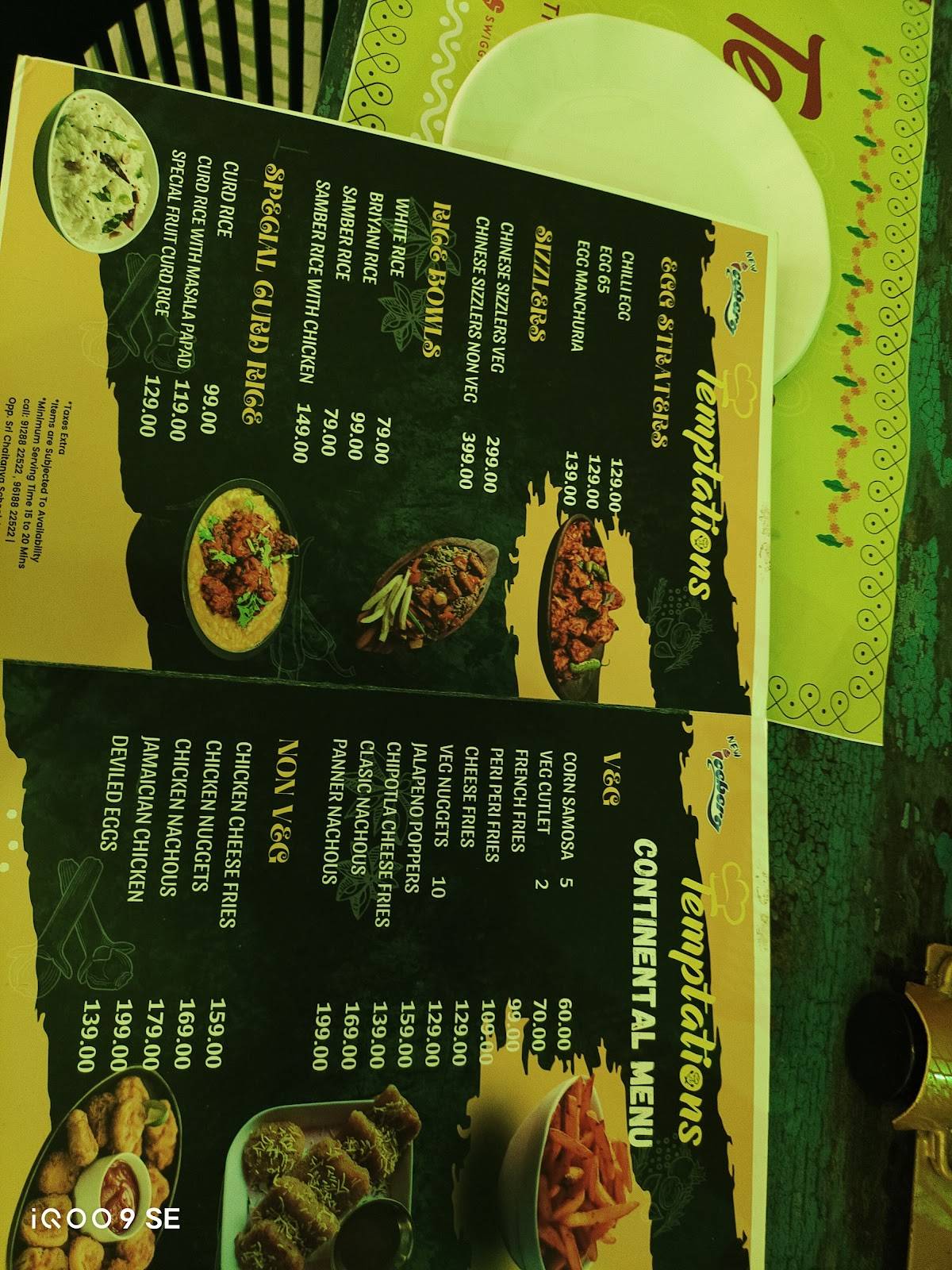 Temptations menu