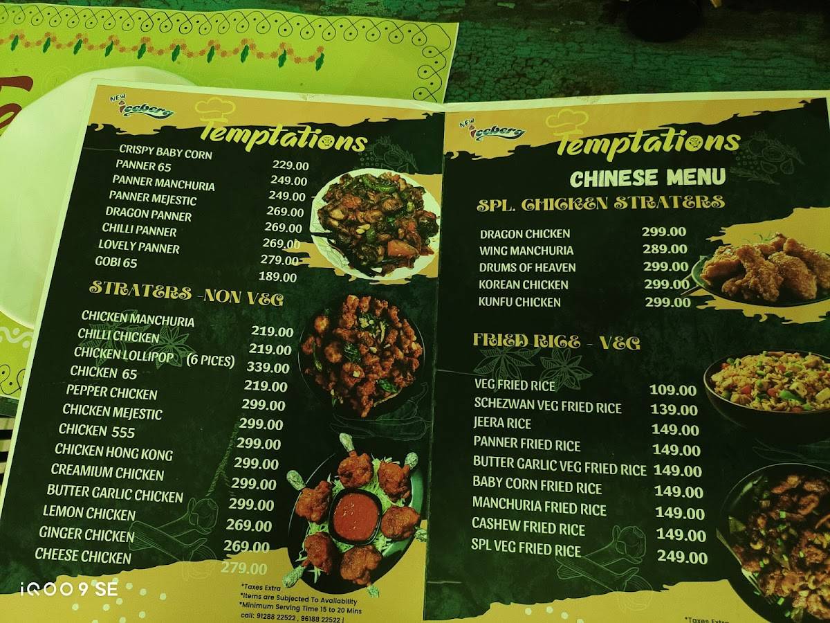 Temptations menu
