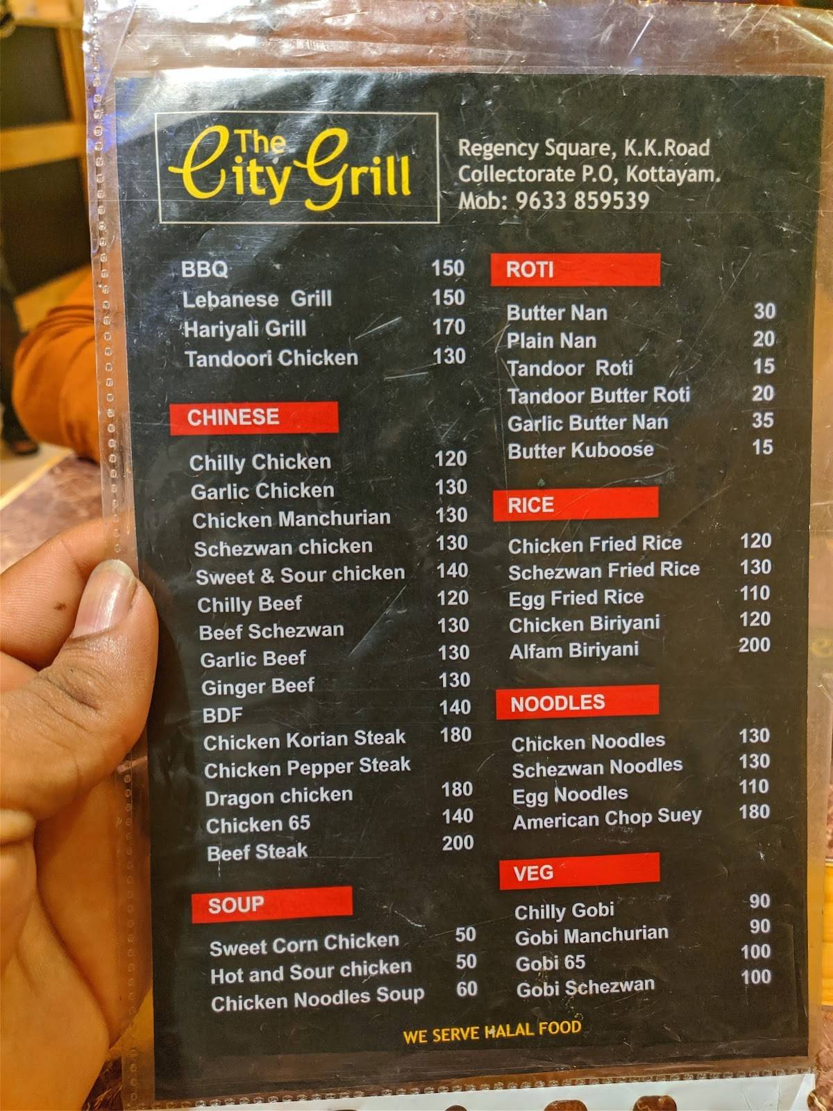 Menu at The City Grill, Kottayam