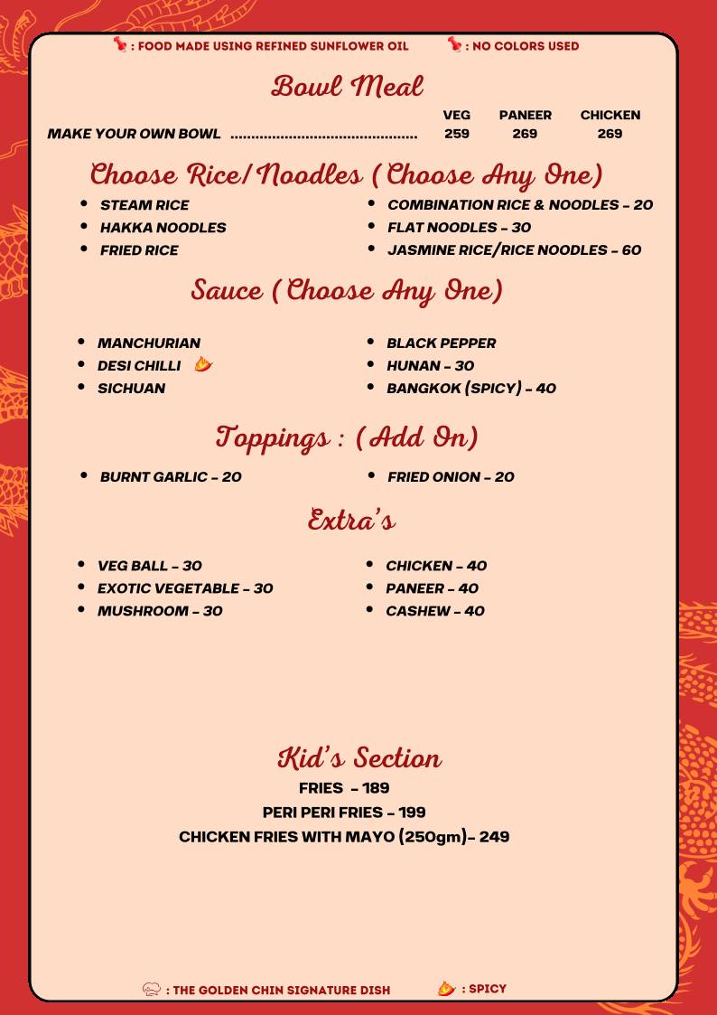 The Golden Chin menu