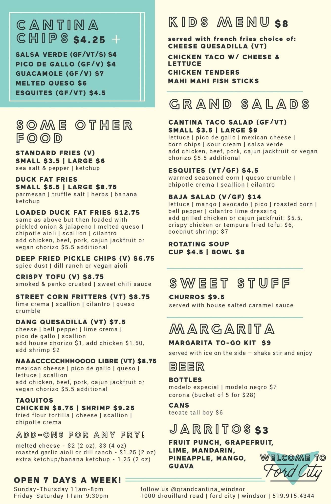 Menu at The Grand Cantina restaurant, Windsor