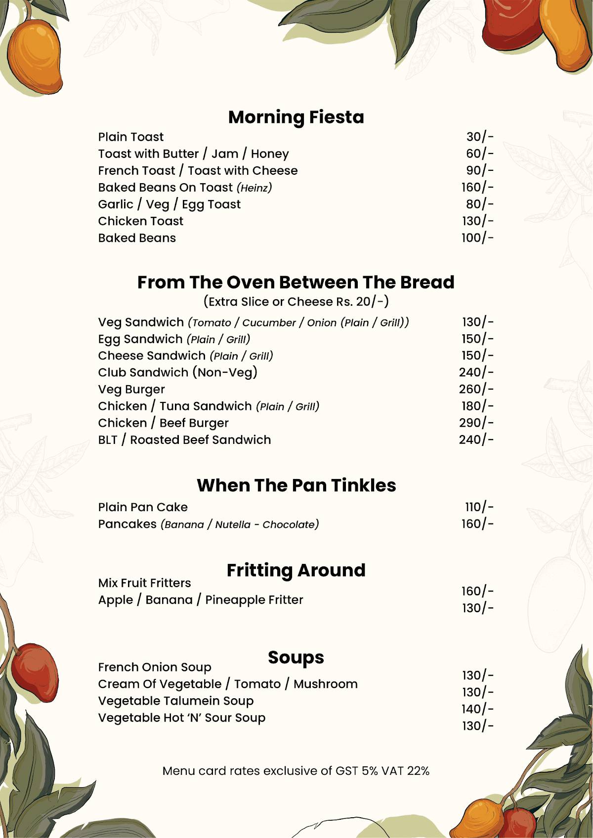 The Great Mango Tree menu