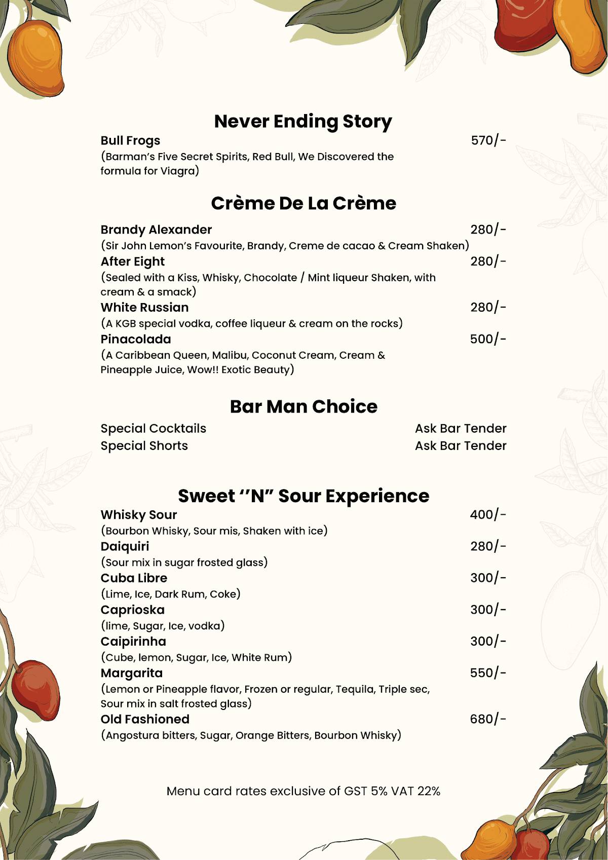 The Great Mango Tree menu