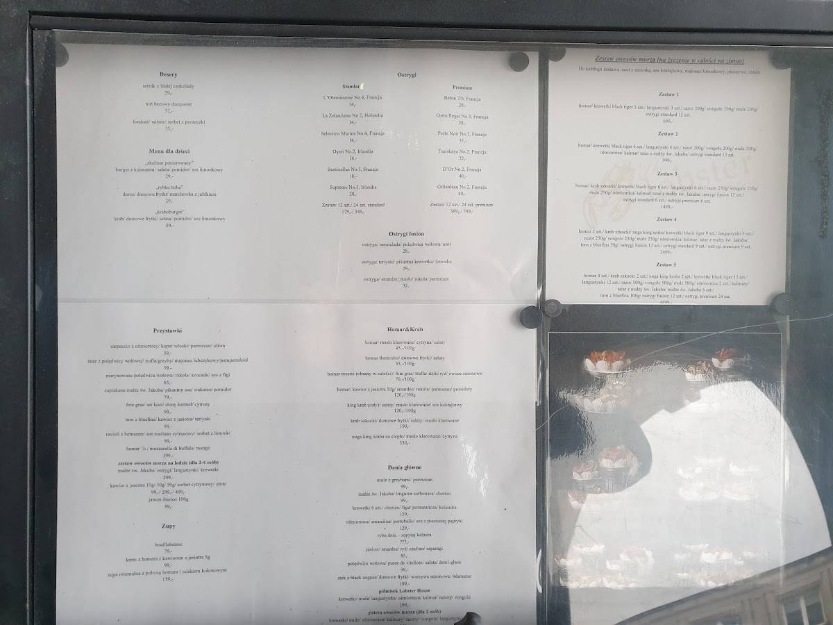 Menu at The Lobster House restaurant, Warsaw