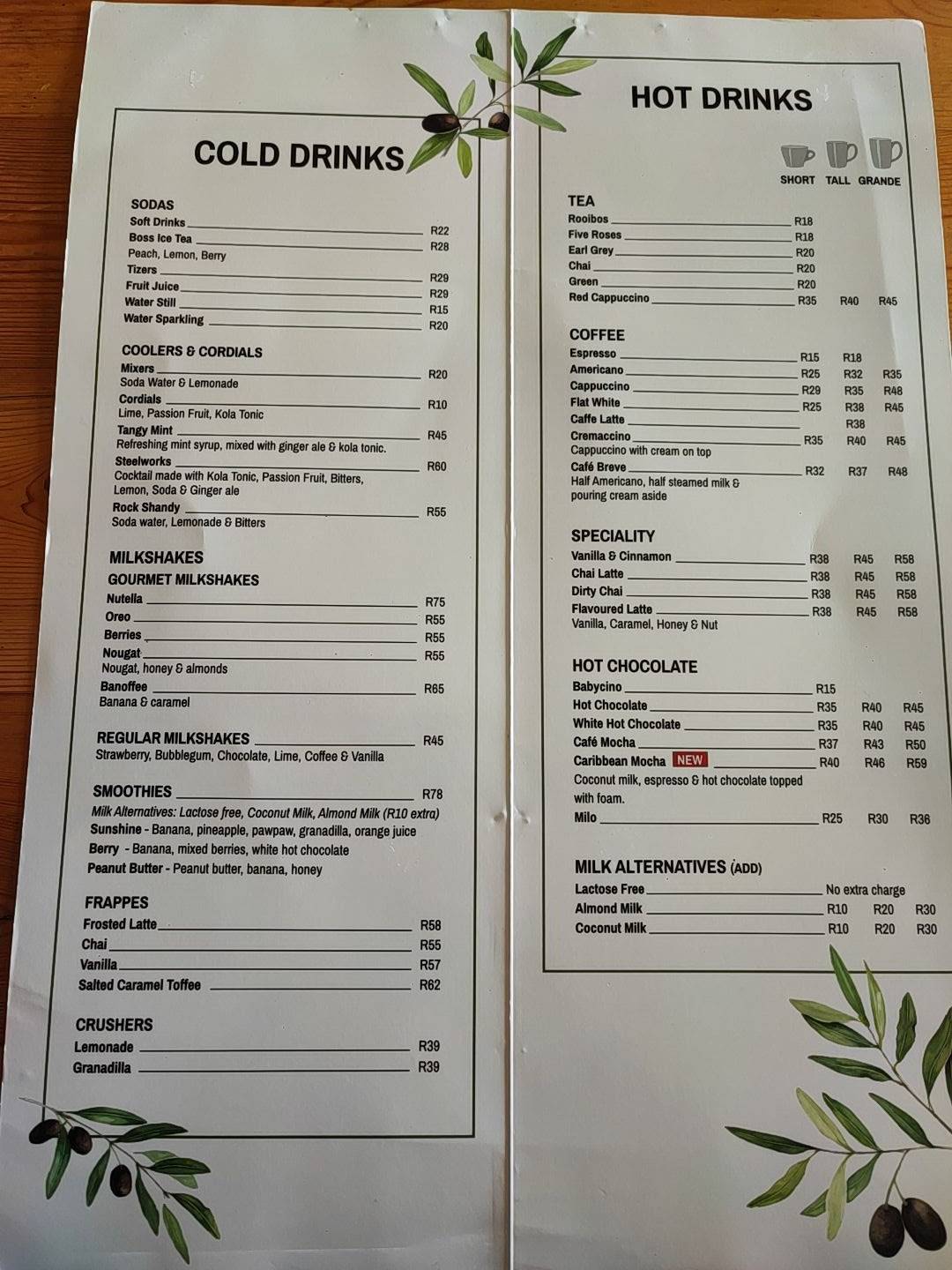 Menu at The Olive Tree Coffee & Gifts restaurant, Tzaneen