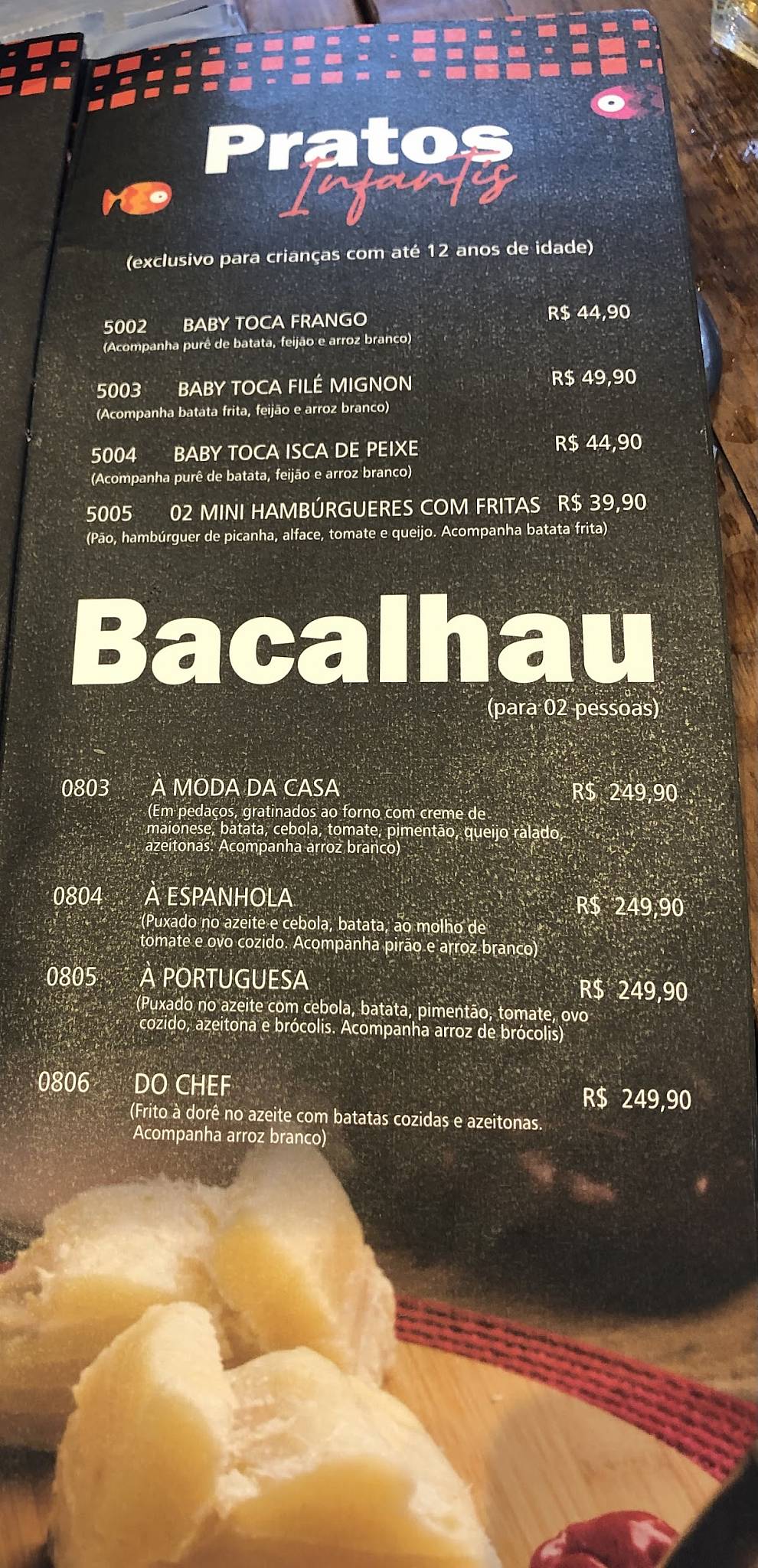 Restaurante Toca da Traíra cardápio