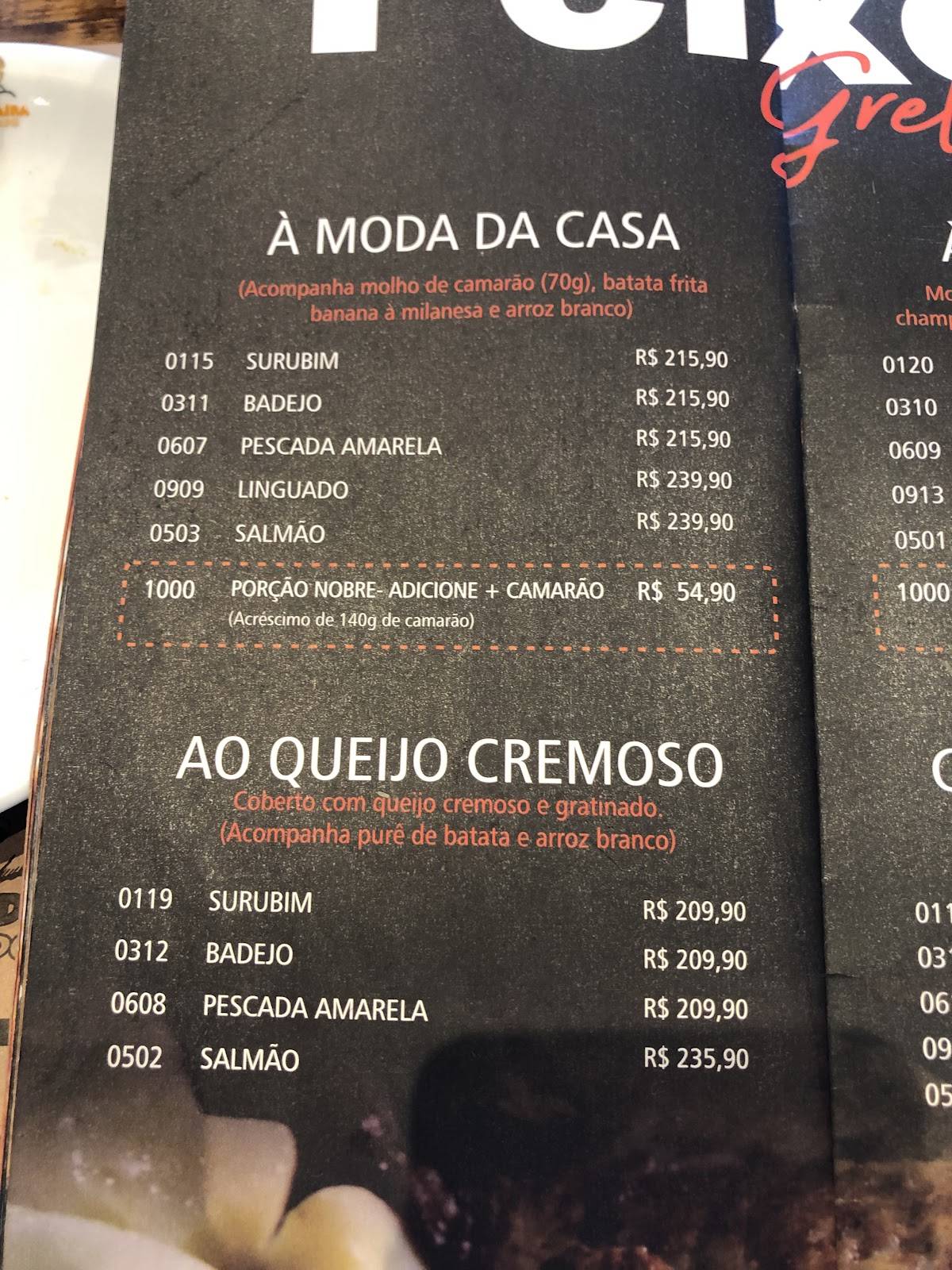 Restaurante Toca da Traíra cardápio