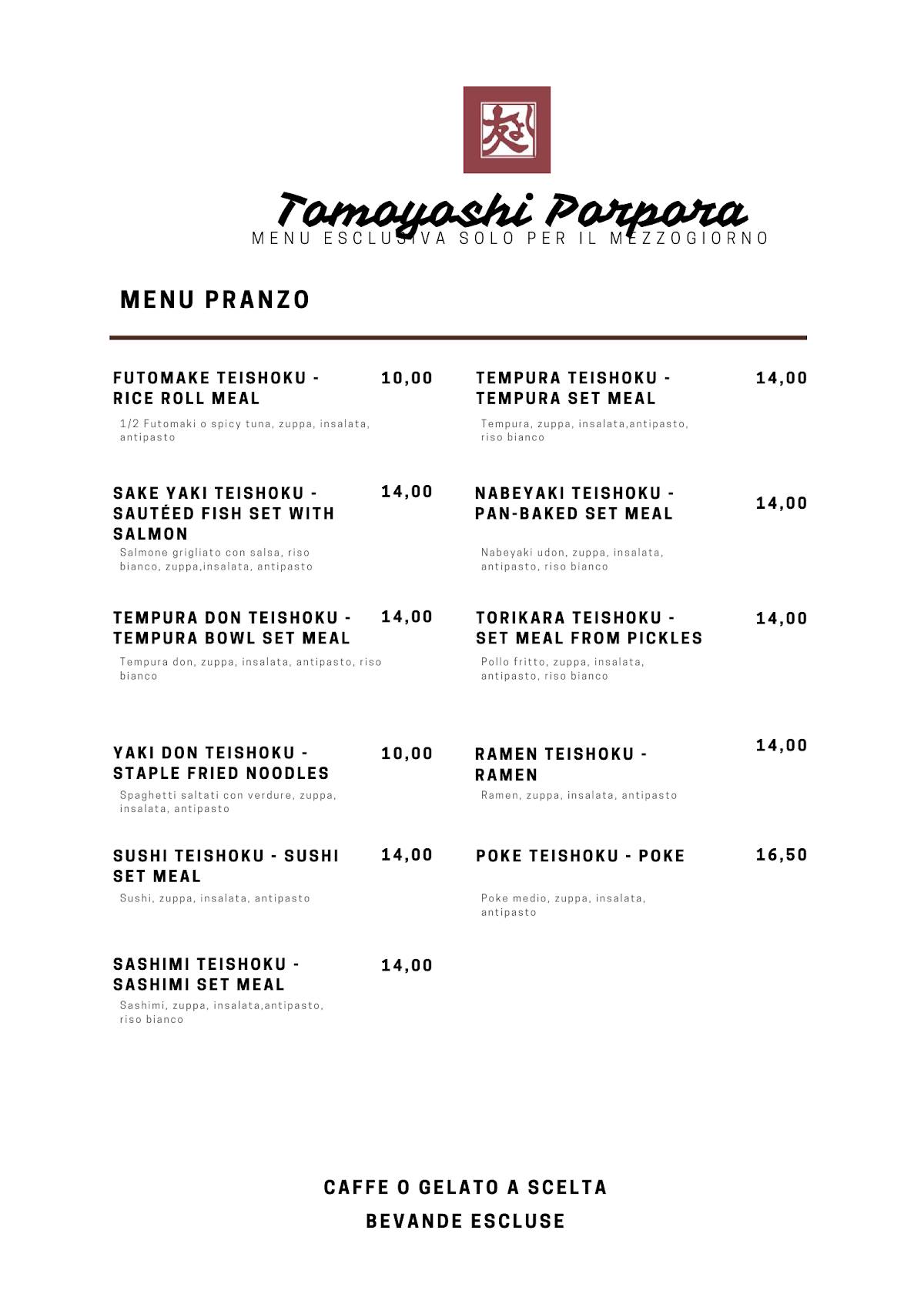 Menu di Tomoyoshi Porpora 109 